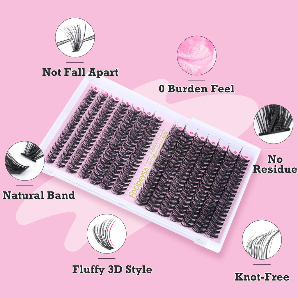 Focipeysa Eyelash Extension Kit – D Curl Clusters 280pcs for DIY Beginners