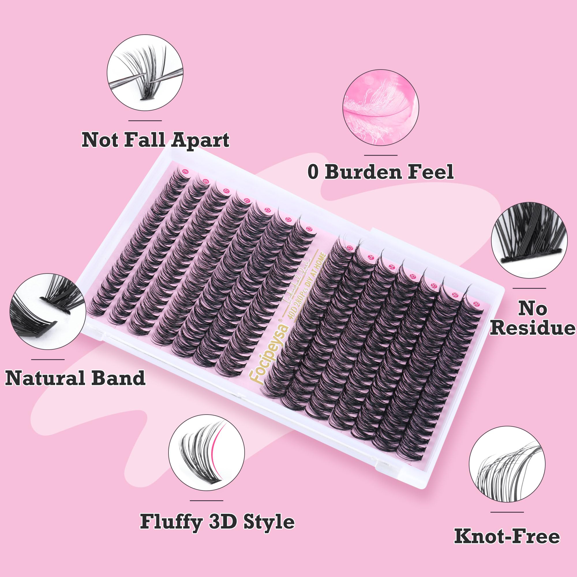 Focipeysa Eyelash Extension Kit – D Curl Clusters 280pcs for DIY Beginners