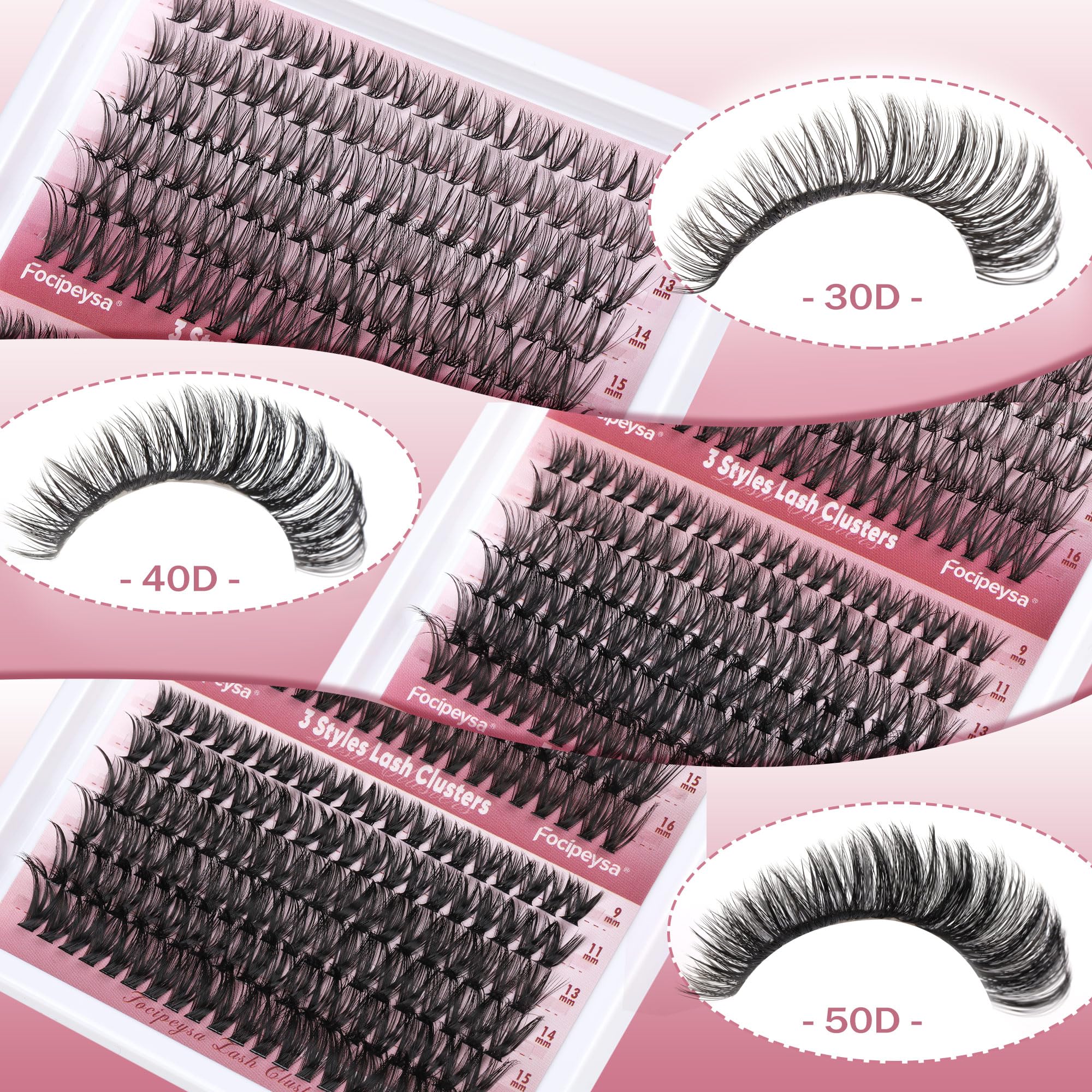 Focipeysa Wispy Lash Clusters 360pcs – DIY Eyelash Extensions 9–16mm 30D-50D