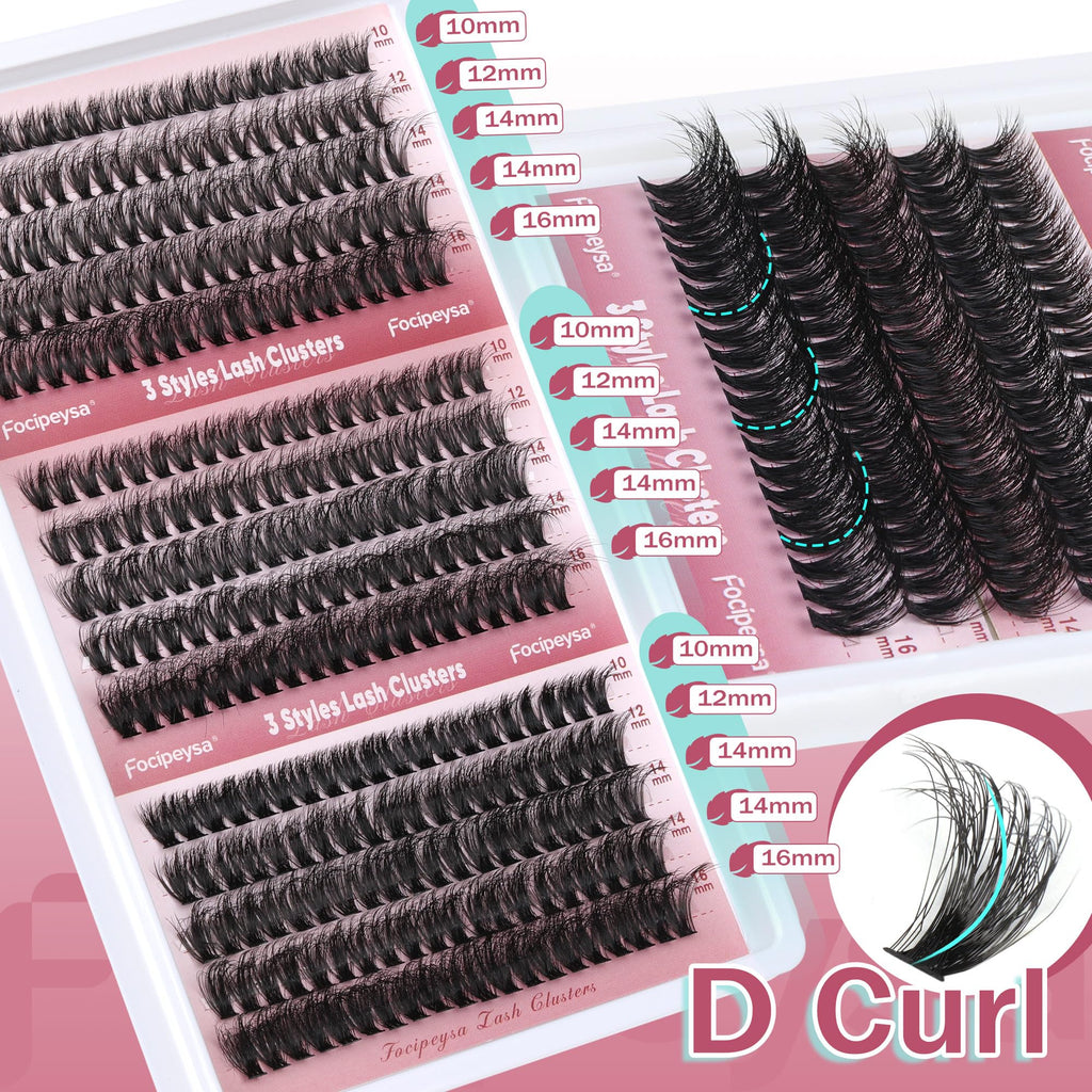 Focipeysa Lash Extension Kit 300pcs – DIY Volume Clusters 9-16mm (60D-80D)