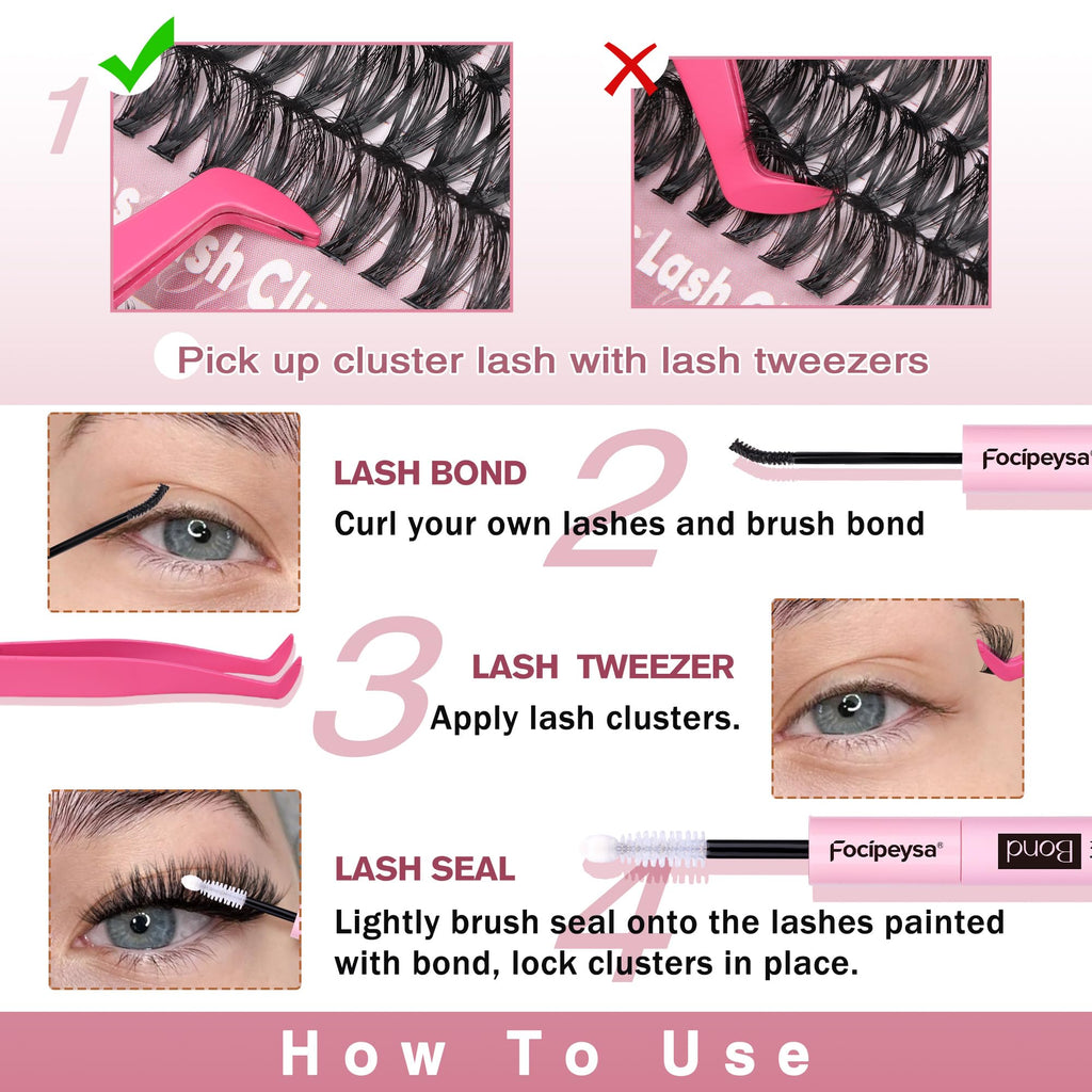 Focipeysa Wispy Lash Clusters 360pcs – DIY Eyelash Extensions 9–16mm 30D-50D