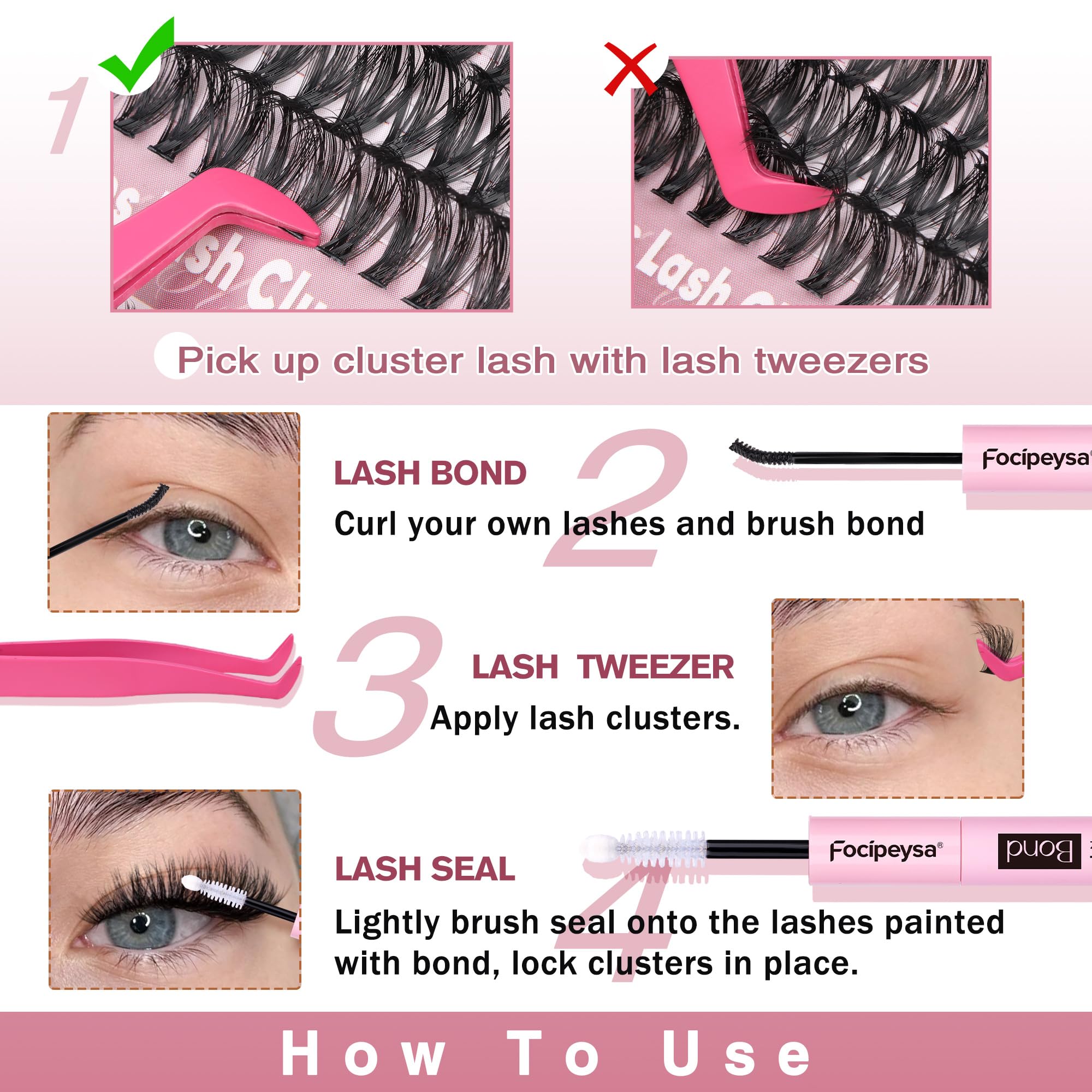 Focipeysa Wispy Lash Clusters 360pcs – DIY Eyelash Extensions 9–16mm 30D-50D
