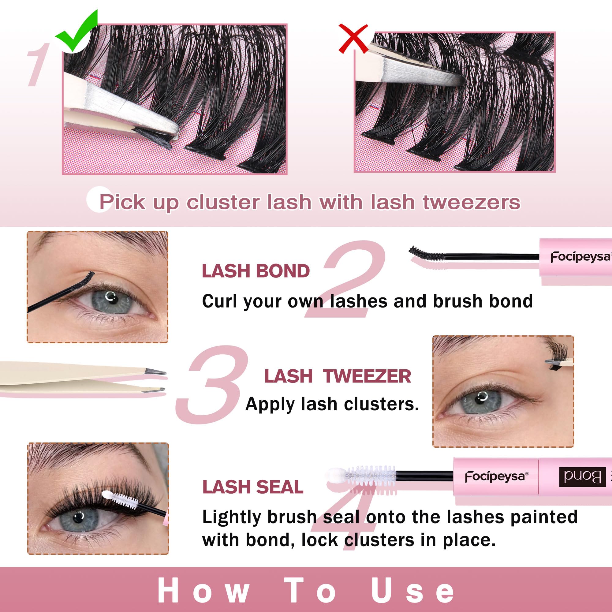 Focipeysa Lash Extension Kit 300pcs – DIY Volume Clusters 9-16mm (60D-80D)