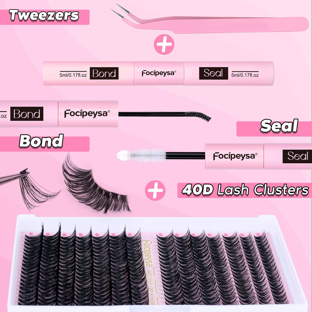 Focipeysa Eyelash Extension Kit – D Curl Clusters 280pcs for DIY Beginners