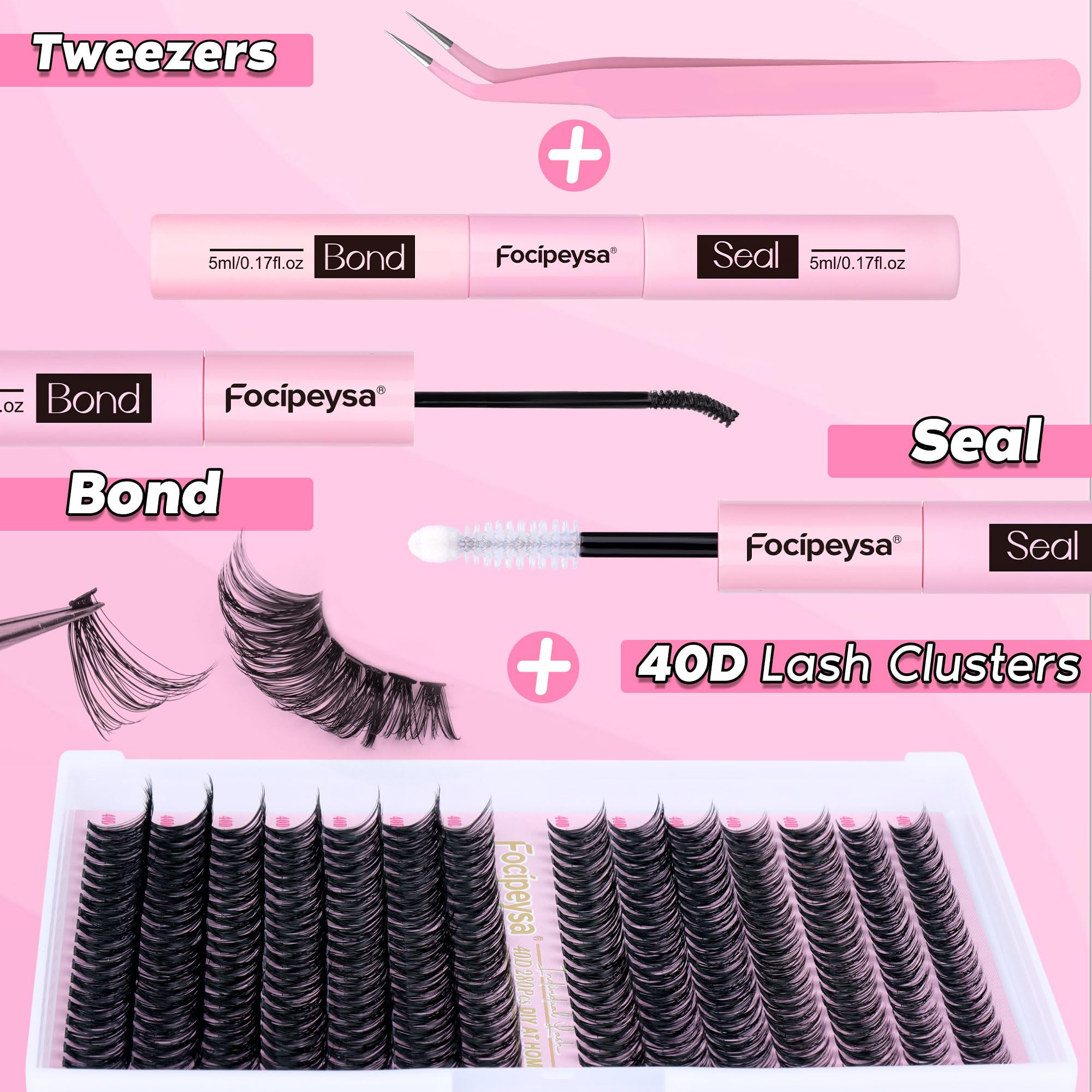 Focipeysa Eyelash Extension Kit – D Curl Clusters 280pcs for DIY Beginners