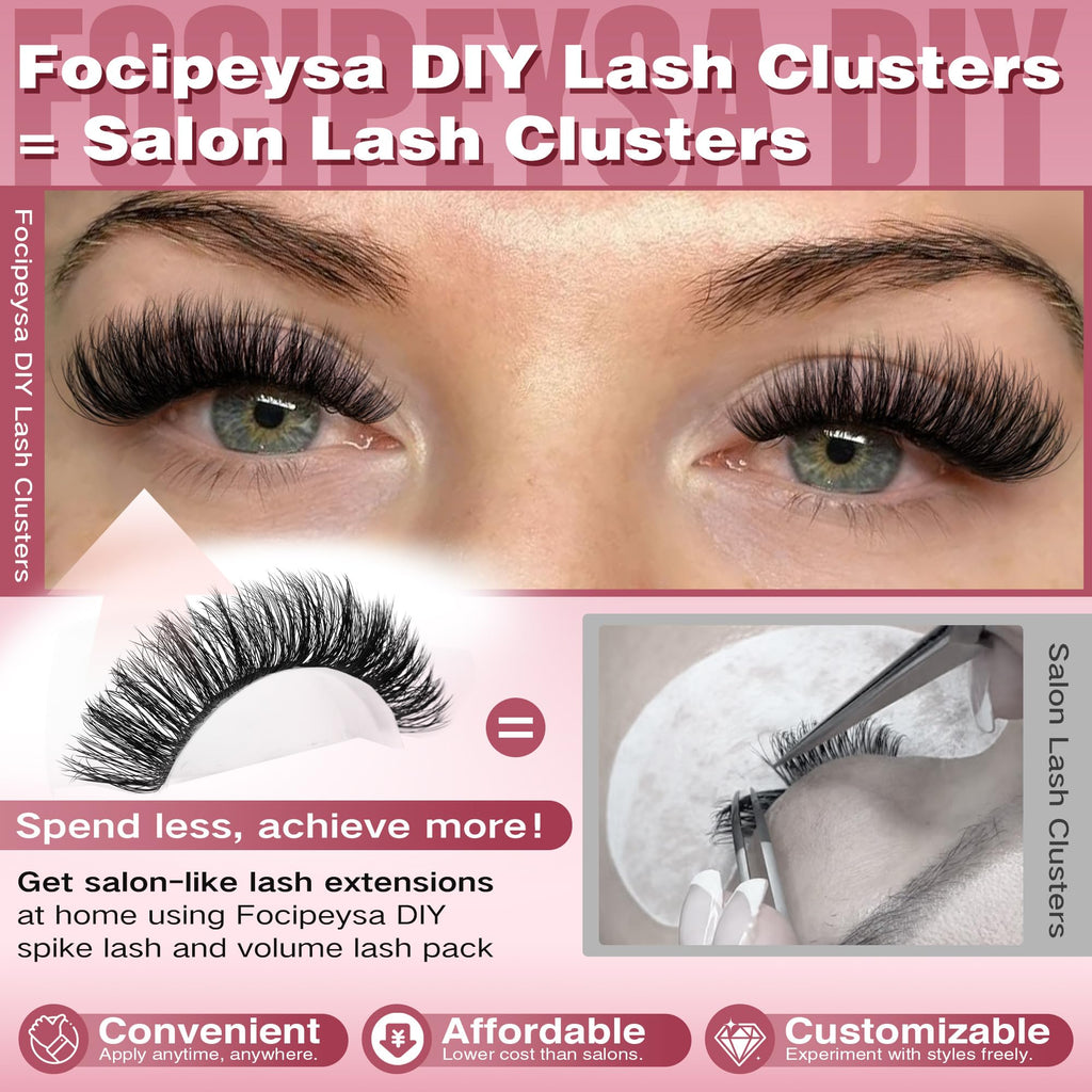 Focipeysa Lash Extension Kit 300pcs – DIY Volume Clusters 9-16mm (60D-80D)