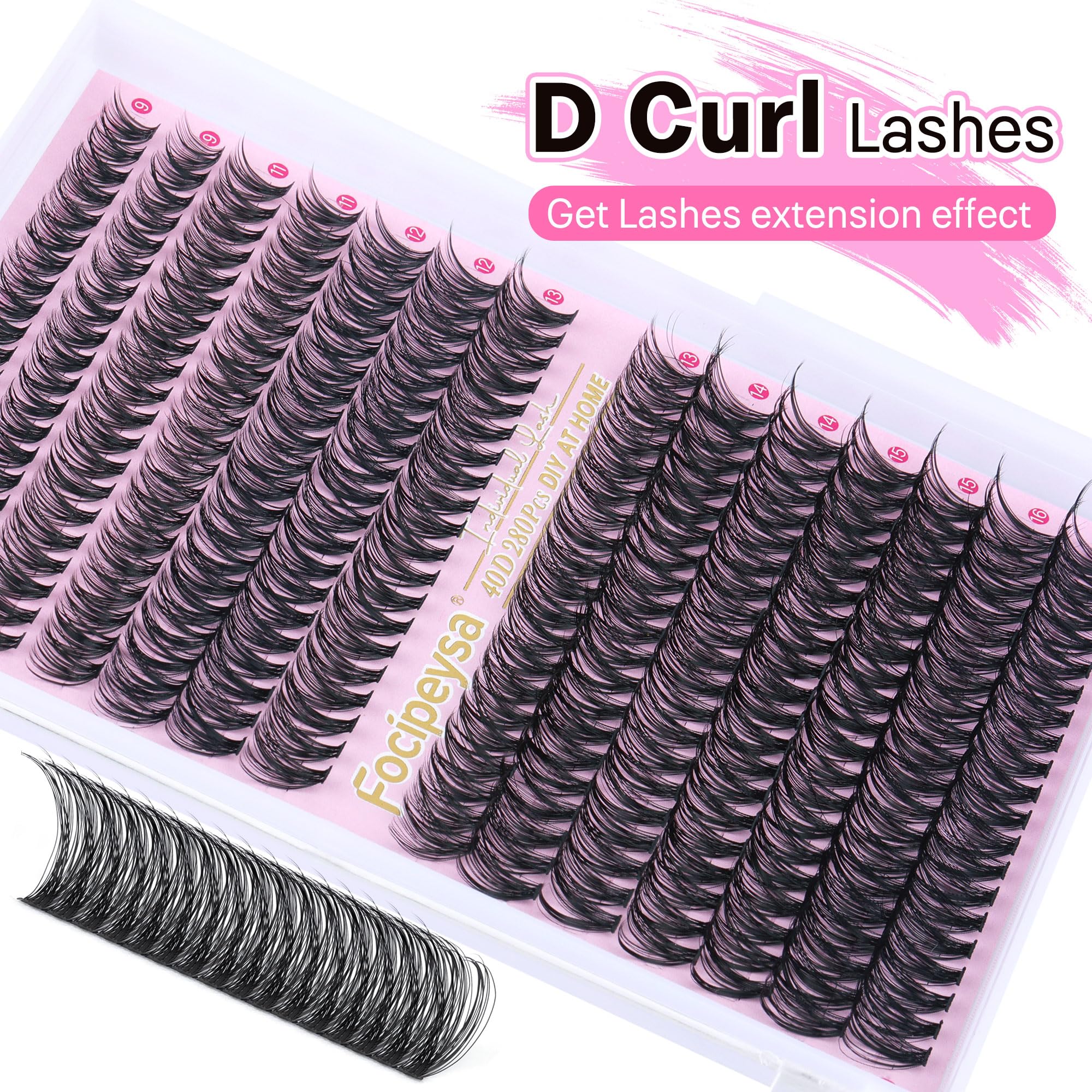 Focipeysa Eyelash Extension Kit – D Curl Clusters 280pcs for DIY Beginners