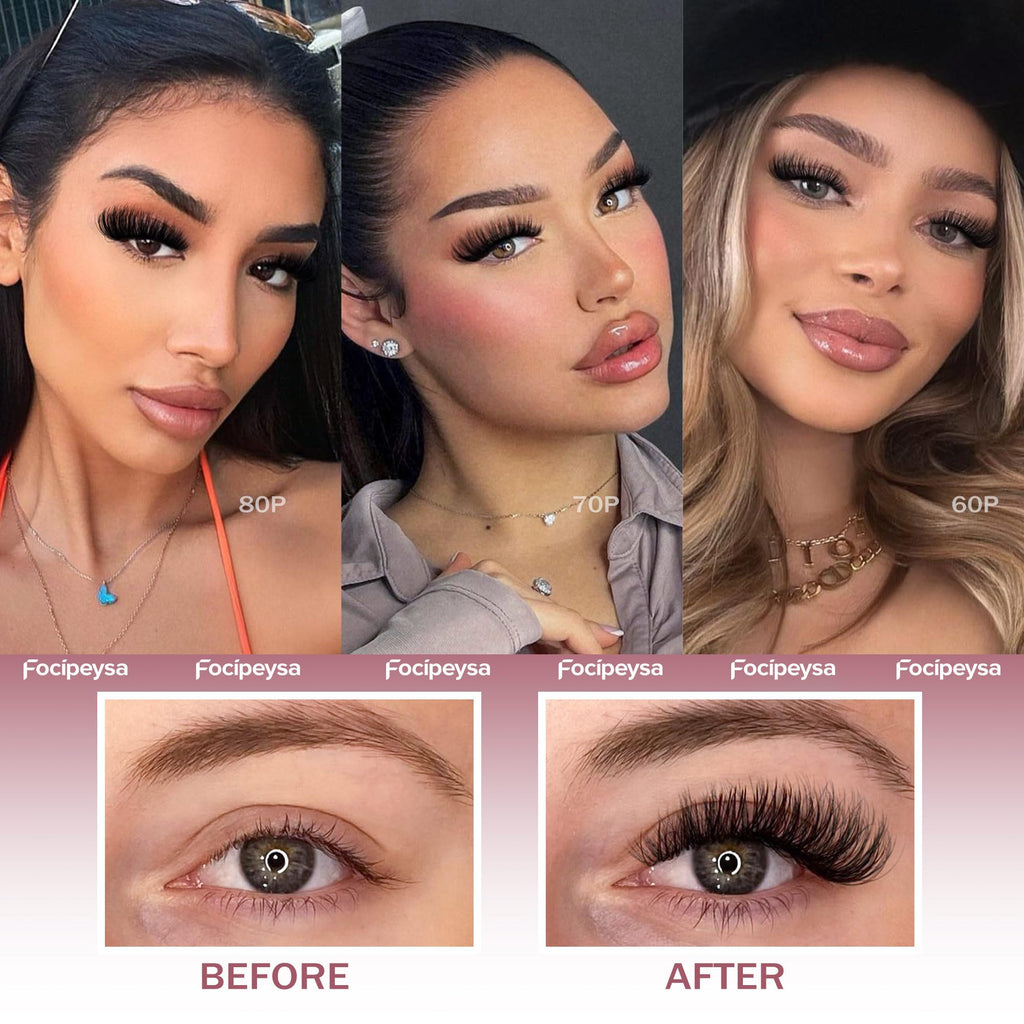Focipeysa Lash Extension Kit 300pcs – DIY Volume Clusters 9-16mm (60D-80D)