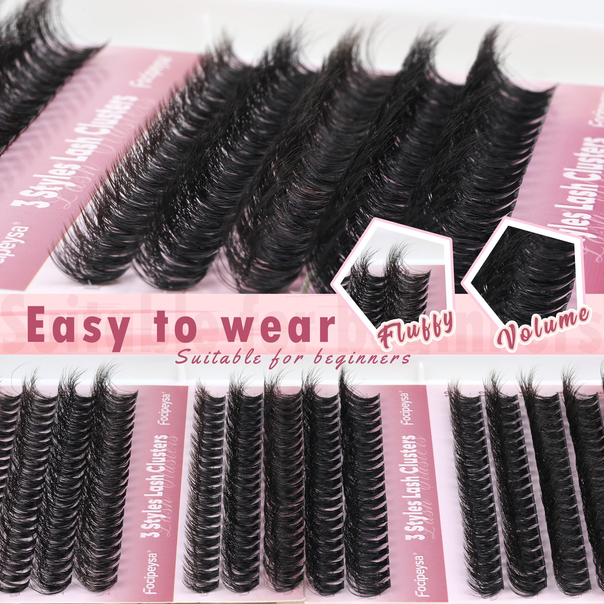 Focipeysa Lash Extension Kit 300pcs – DIY Volume Clusters 9-16mm (60D-80D)