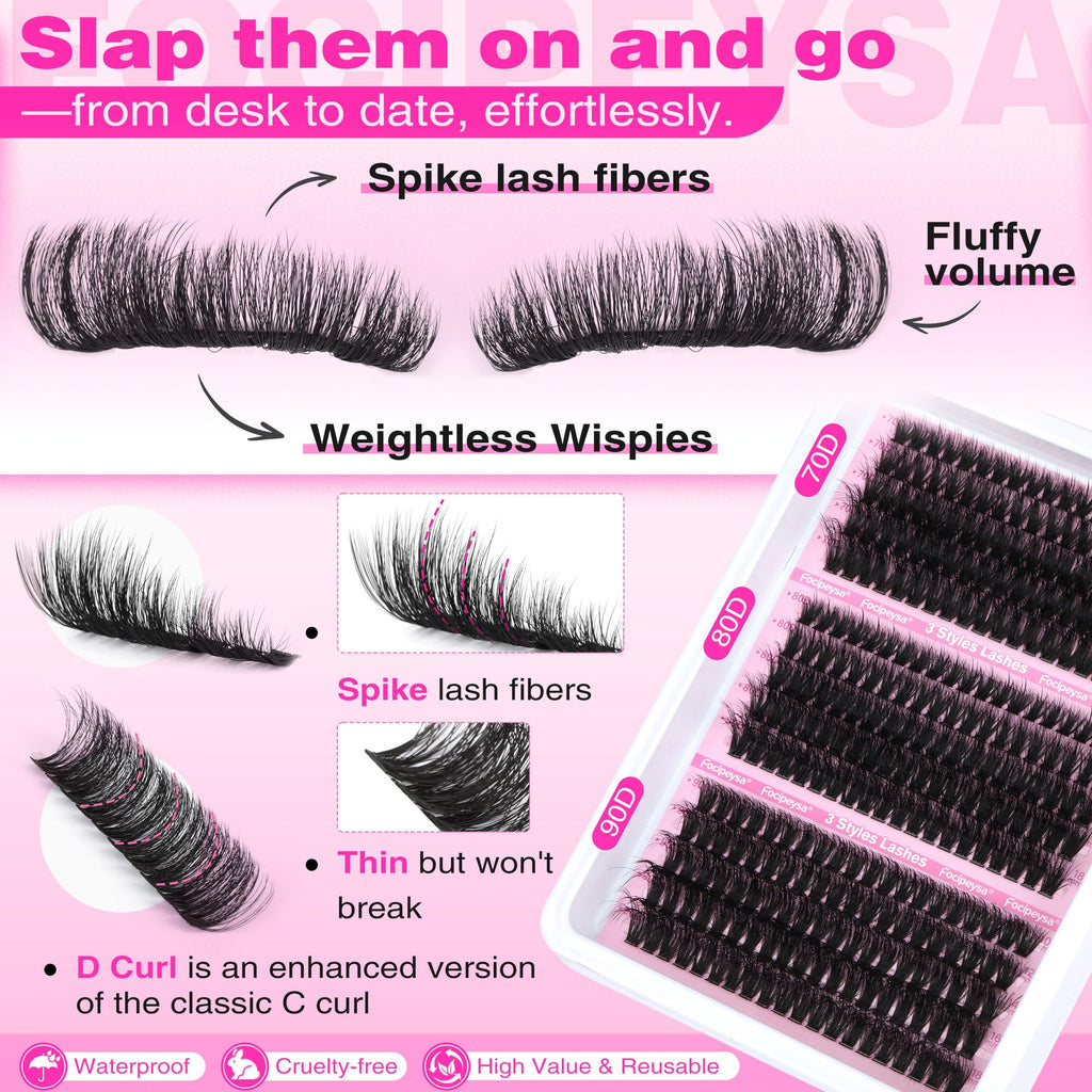 Focipeysa Full Volume Lash Extension Kit 70D/80D/90D — DIY Lash Clusters 10-18mm