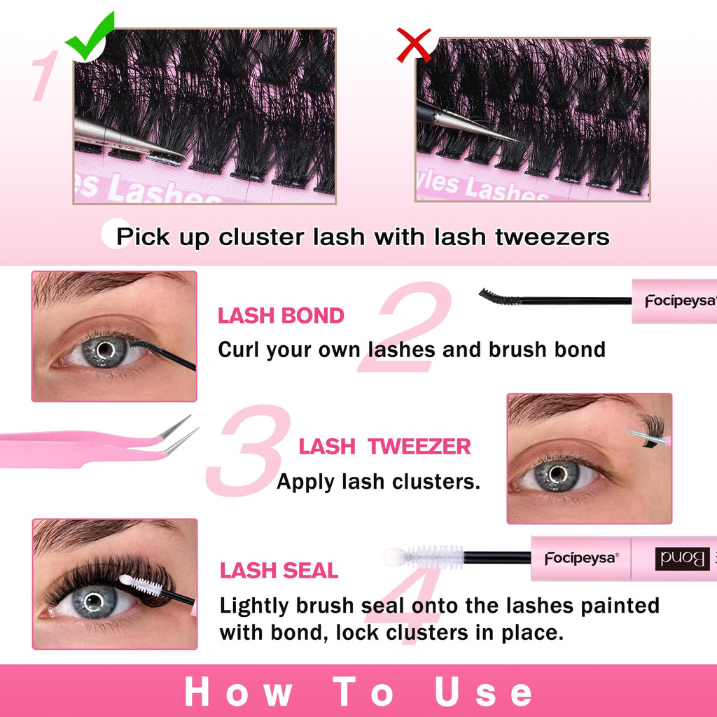 Focipeysa Full Volume Lash Extension Kit 70D/80D/90D — DIY Lash Clusters 10-18mm