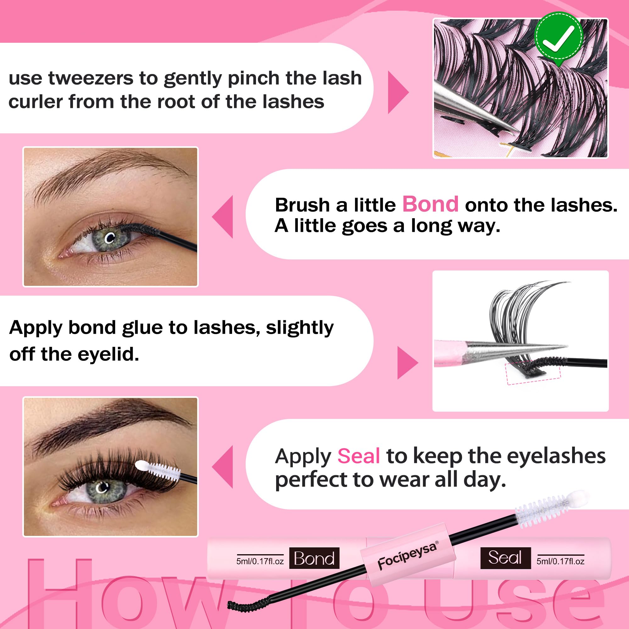 Focipeysa Eyelash Extension Kit – D Curl Clusters 280pcs for DIY Beginners
