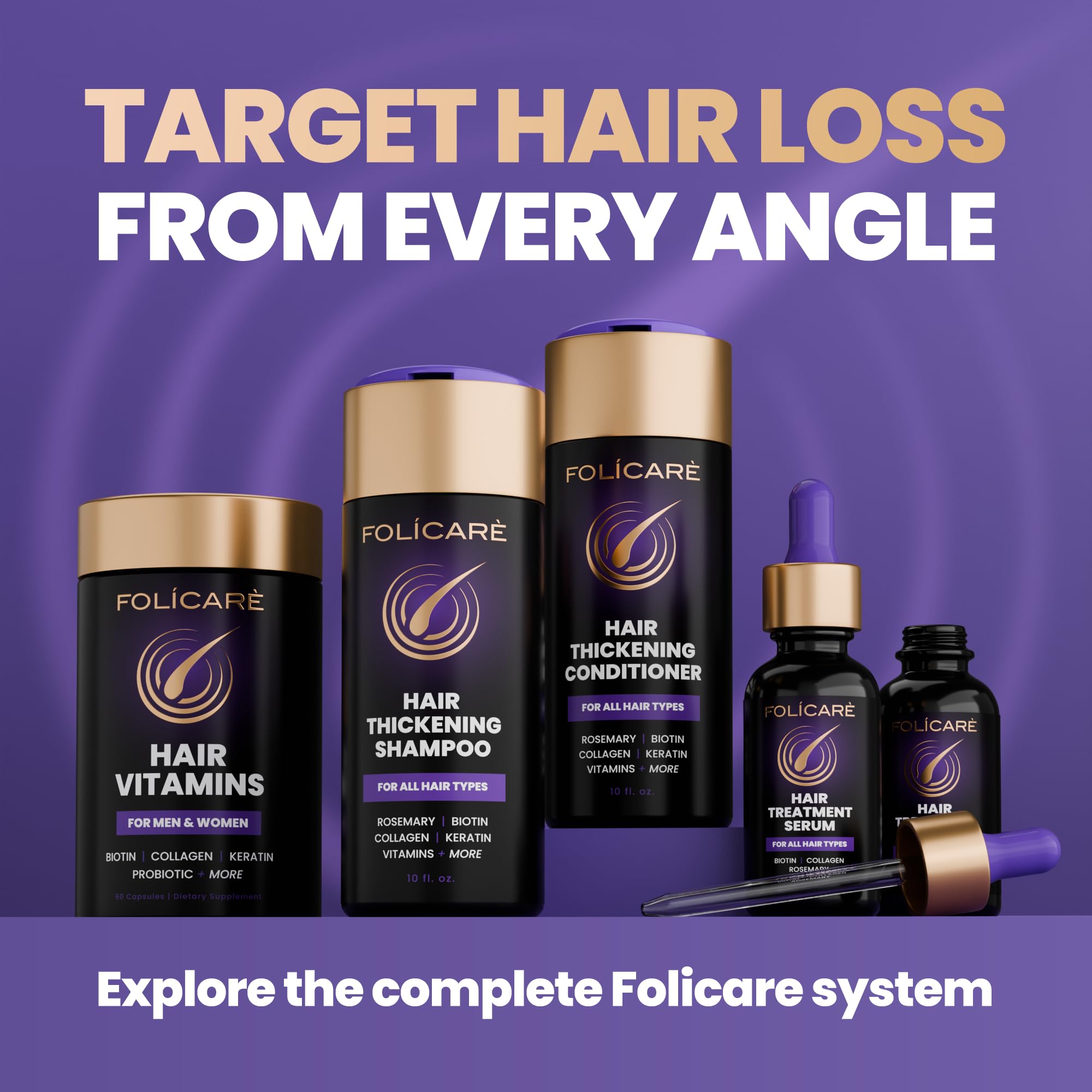 FOLICARE Thickening Hair Growth Shampoo & Conditioner Set | Biotin, Keratin, Collagen
