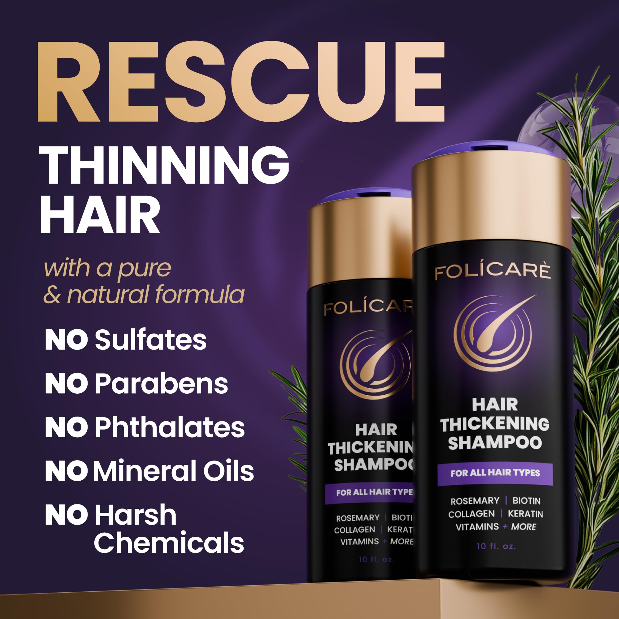 FOLICARE Thickening Hair Growth Shampoo – Biotin, Keratin & Rosemary (Sulfate Free)