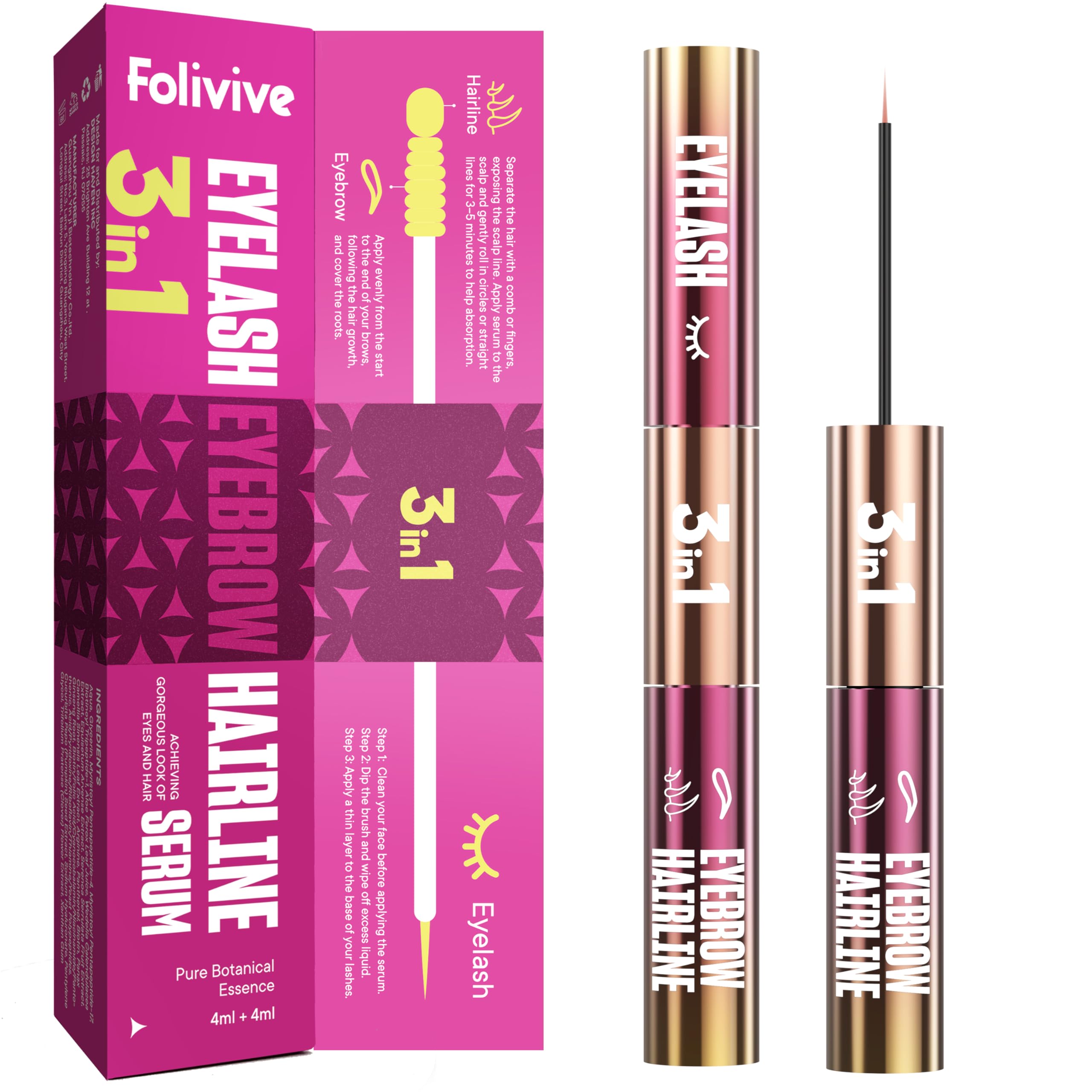 Folivive 3-in-1 Lash, Brow & Hairline Growth Serum – Natural, Vegan, Cruelty-Free (8ml)