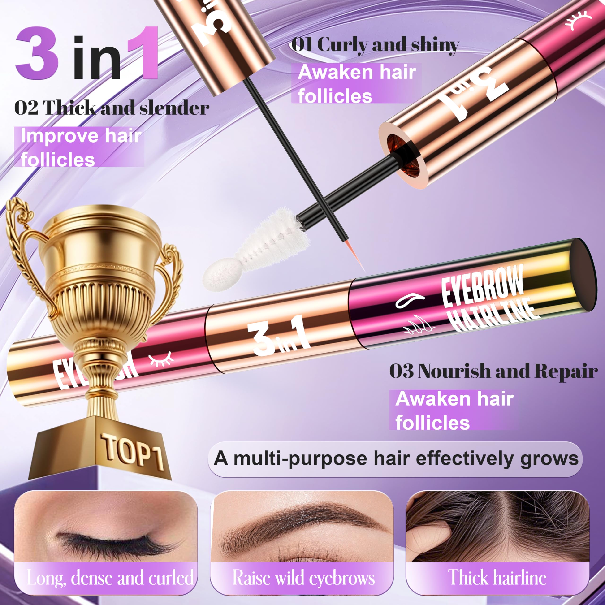 Folivive 3-in-1 Lash, Brow & Hairline Growth Serum – Natural, Vegan, Cruelty-Free (8ml)