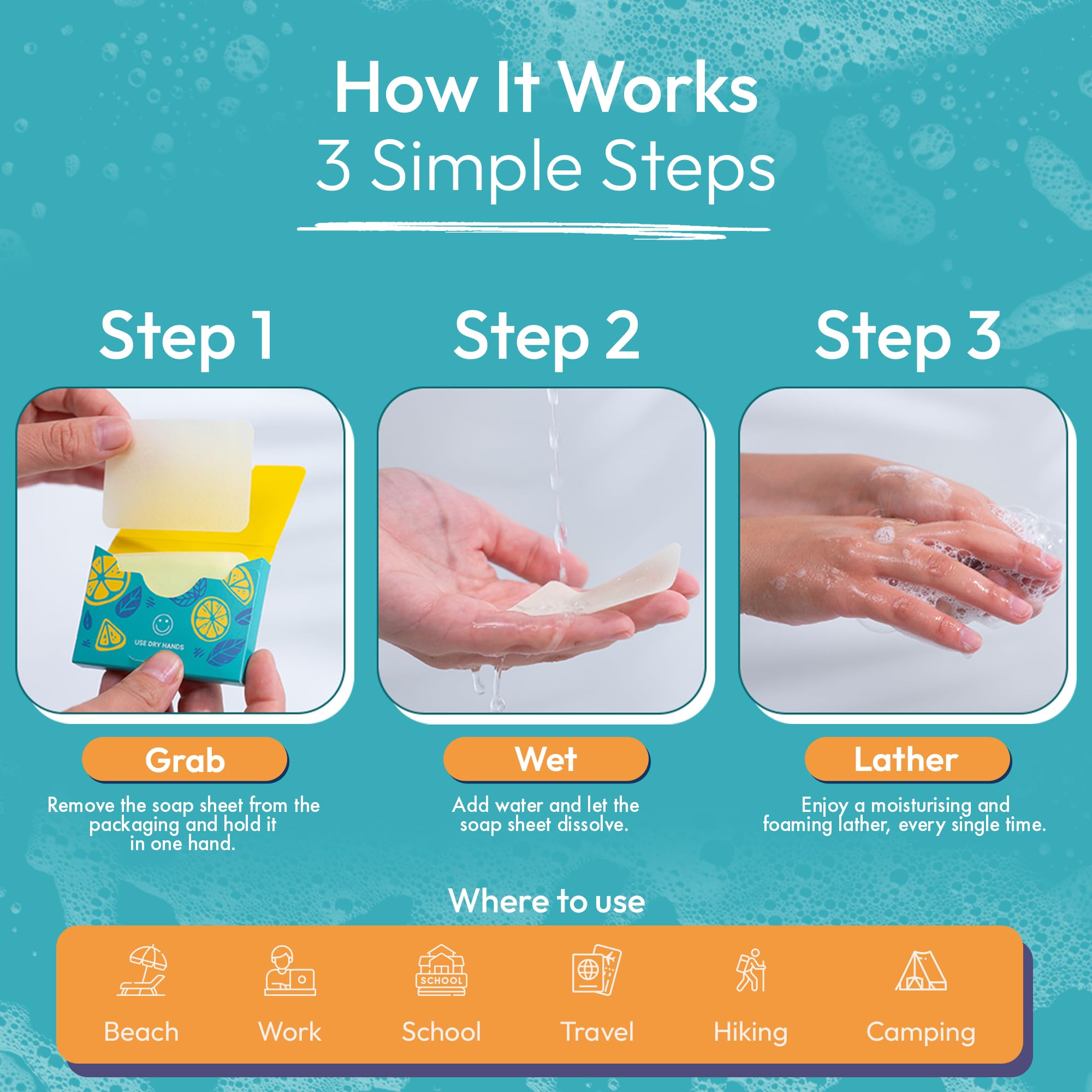 FOMIN Antibacterial Paper Soap Sheets – Portable Unscented Hand Washing (300 Sheets)