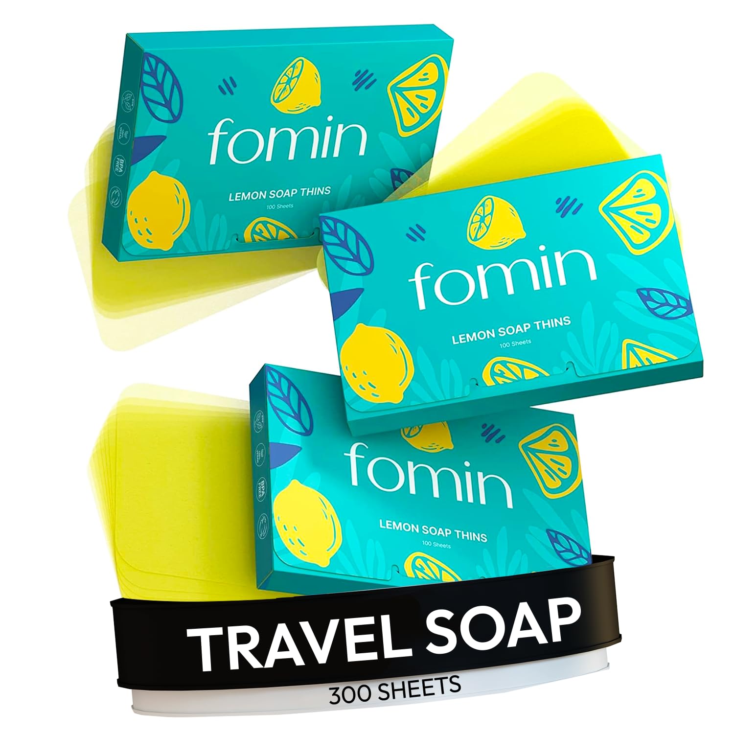 FOMIN Antibacterial Paper Soap Sheets – Lemon (300 Sheets) Portable Hand Washing for Travel & Camping