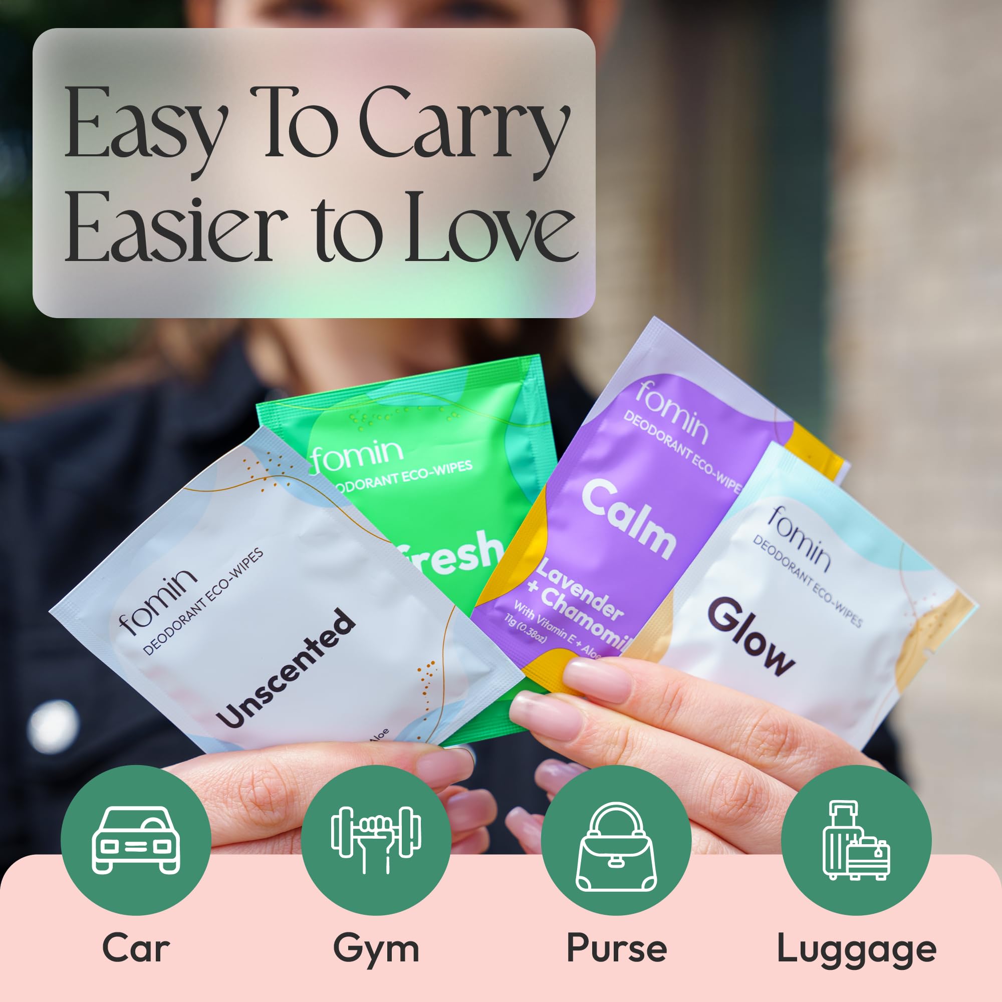 FOMIN Travel Deodorant Wipes – 30 Count Variety Pack | pH Balanced, Hypoallergenic, Plastic-Free