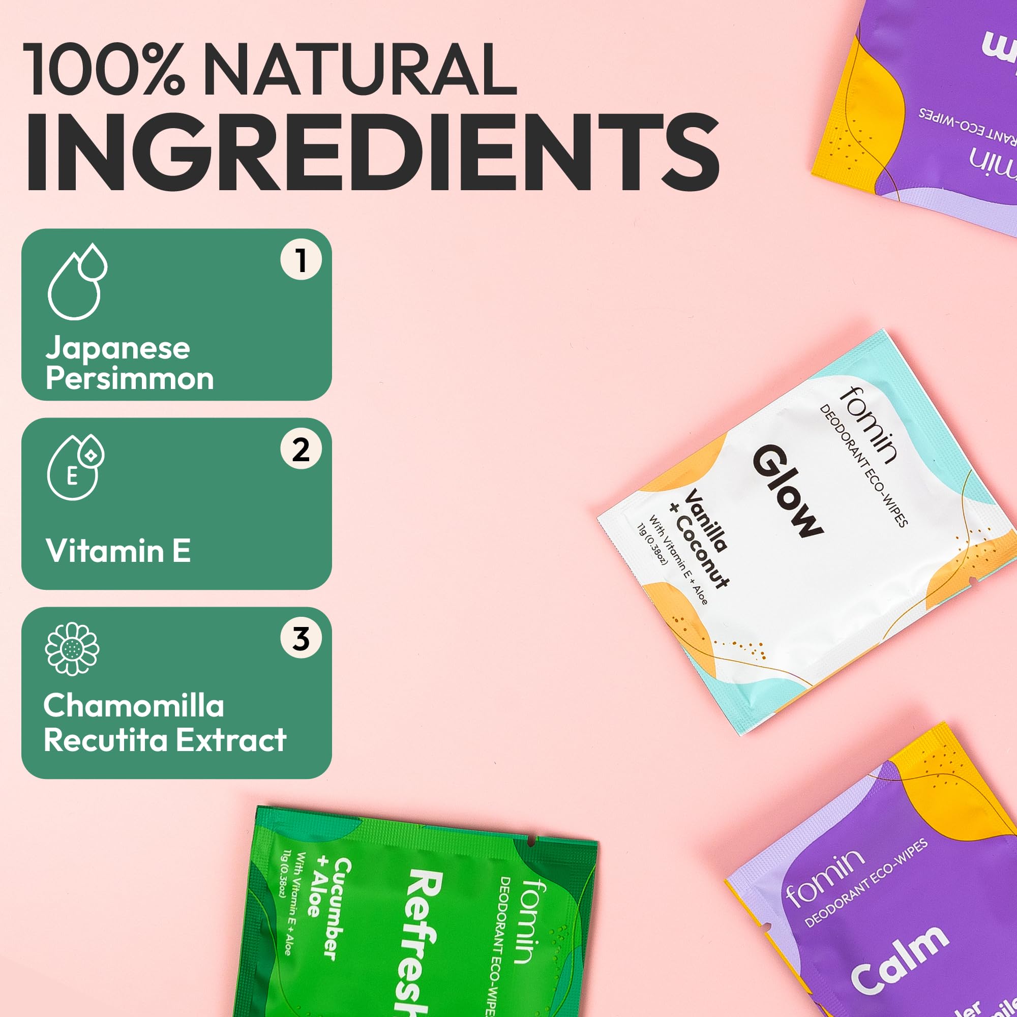FOMIN Travel Deodorant Wipes – 30 Count Variety Pack | pH Balanced, Hypoallergenic, Plastic-Free