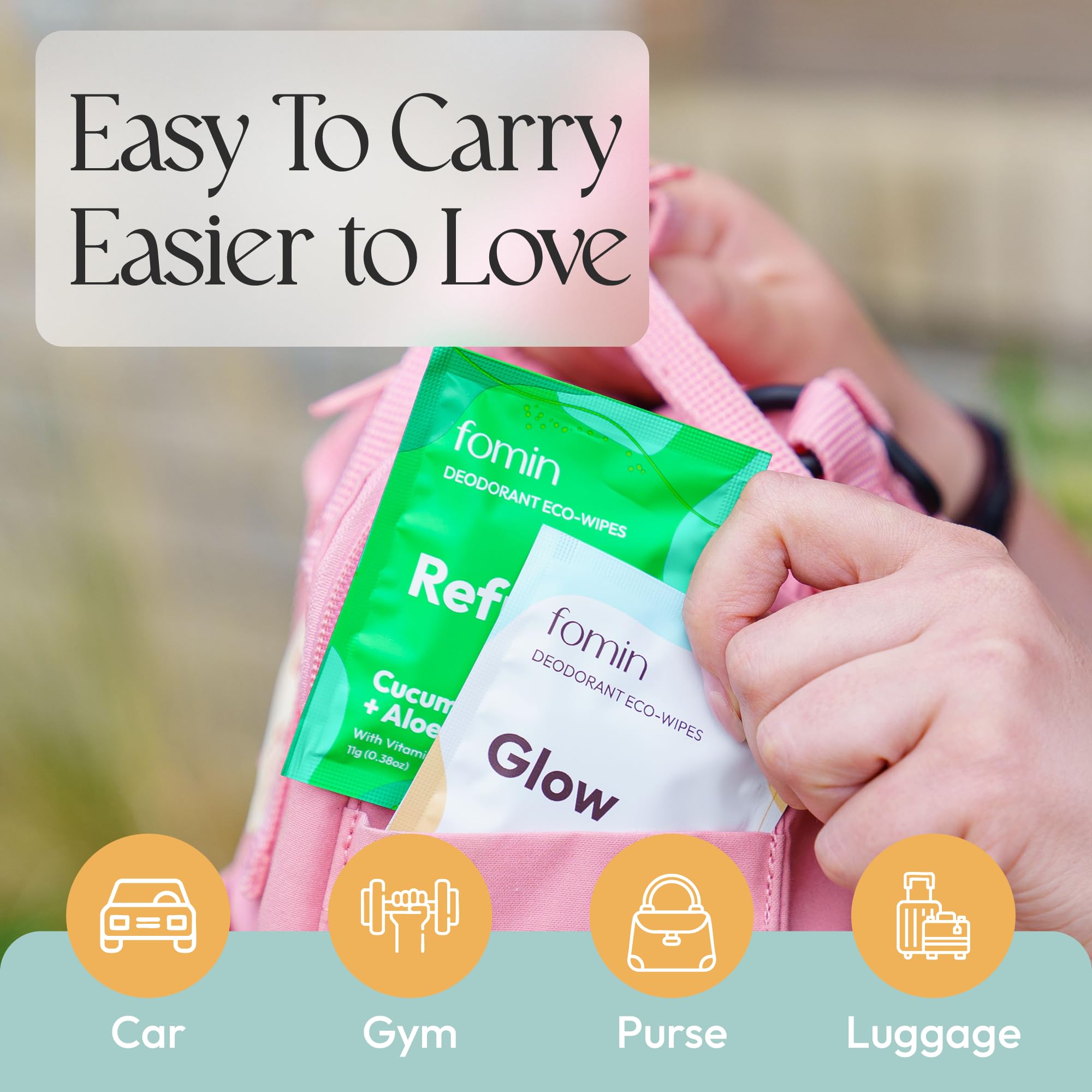 FOMIN Travel Deodorant Wipes – 50 Count, Glowing Coconut & Vanilla, pH Balanced, Plastic-Free