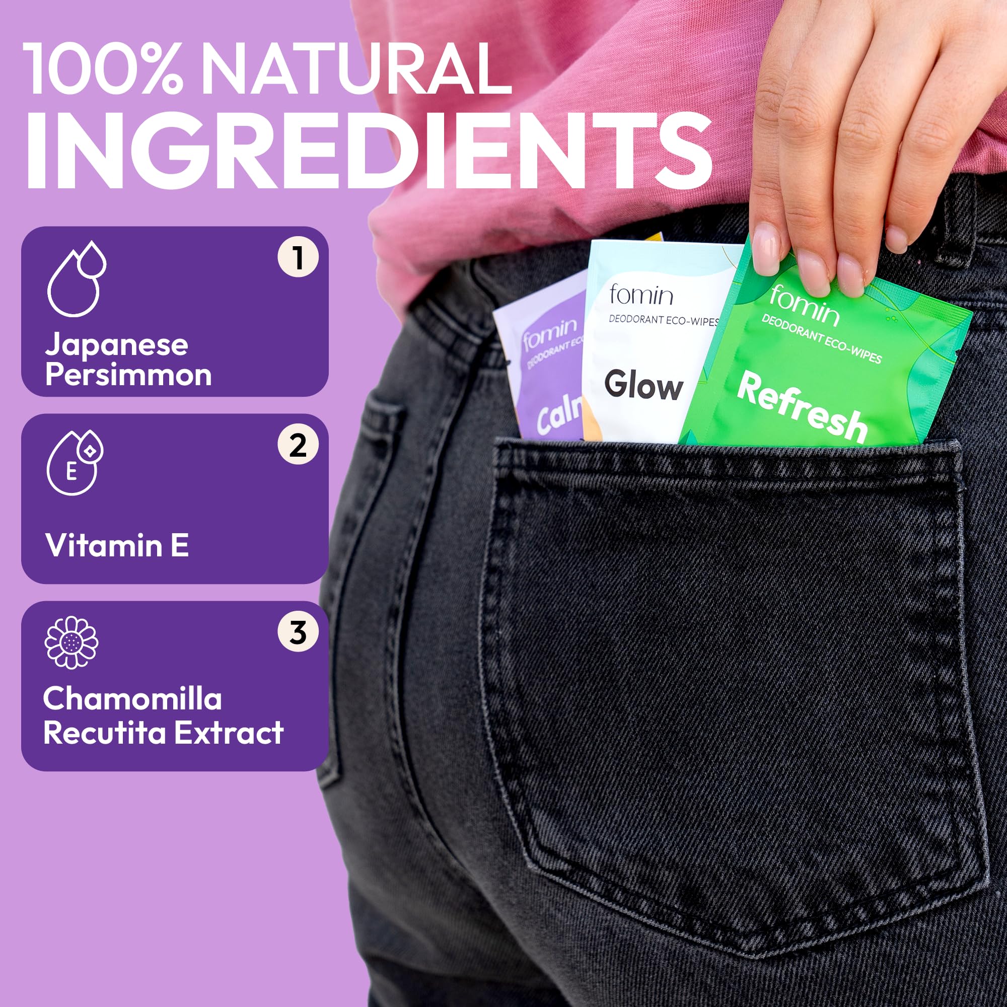 FOMIN Travel Deodorant Wipes – 50 Count, Calming Lavender & Chamomile, Plastic-Free