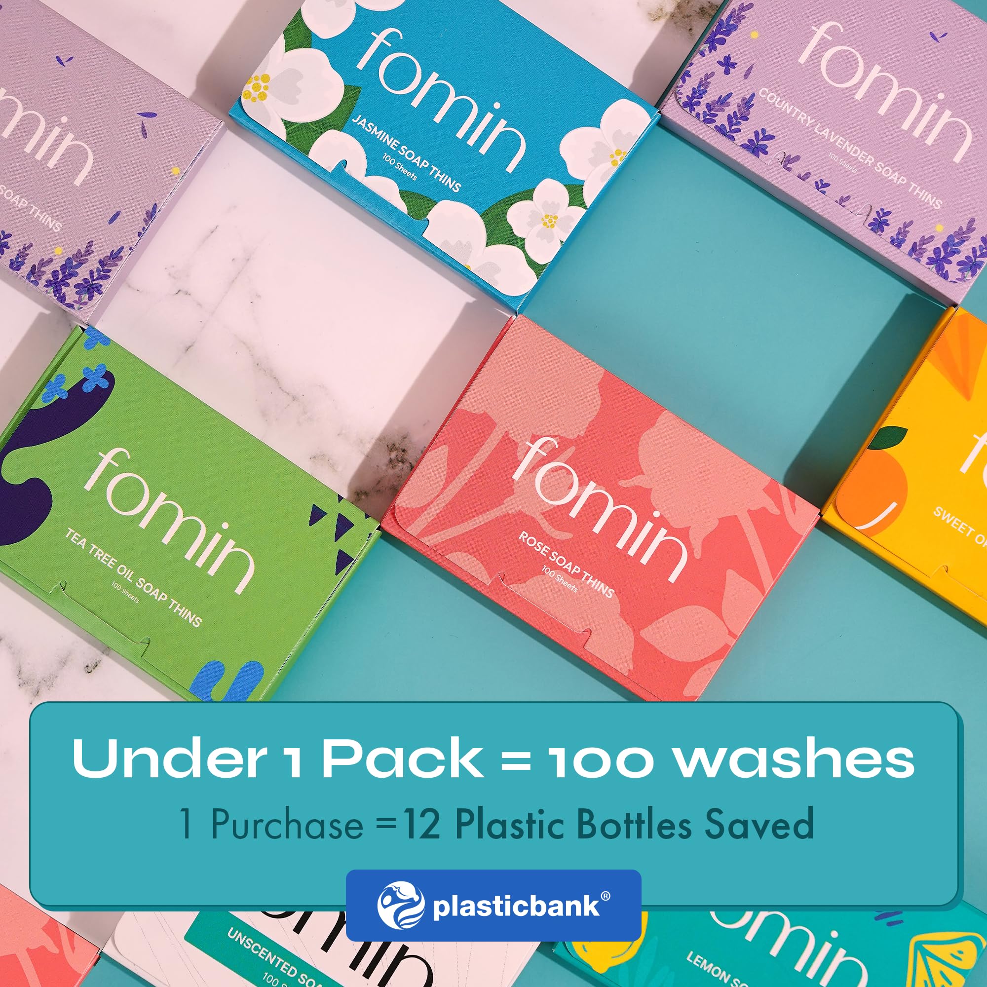 FOMIN Antibacterial Paper Soap Sheets | 300 Portable Hand Washing Sheets (Orange, Tea Tree, Lavender)