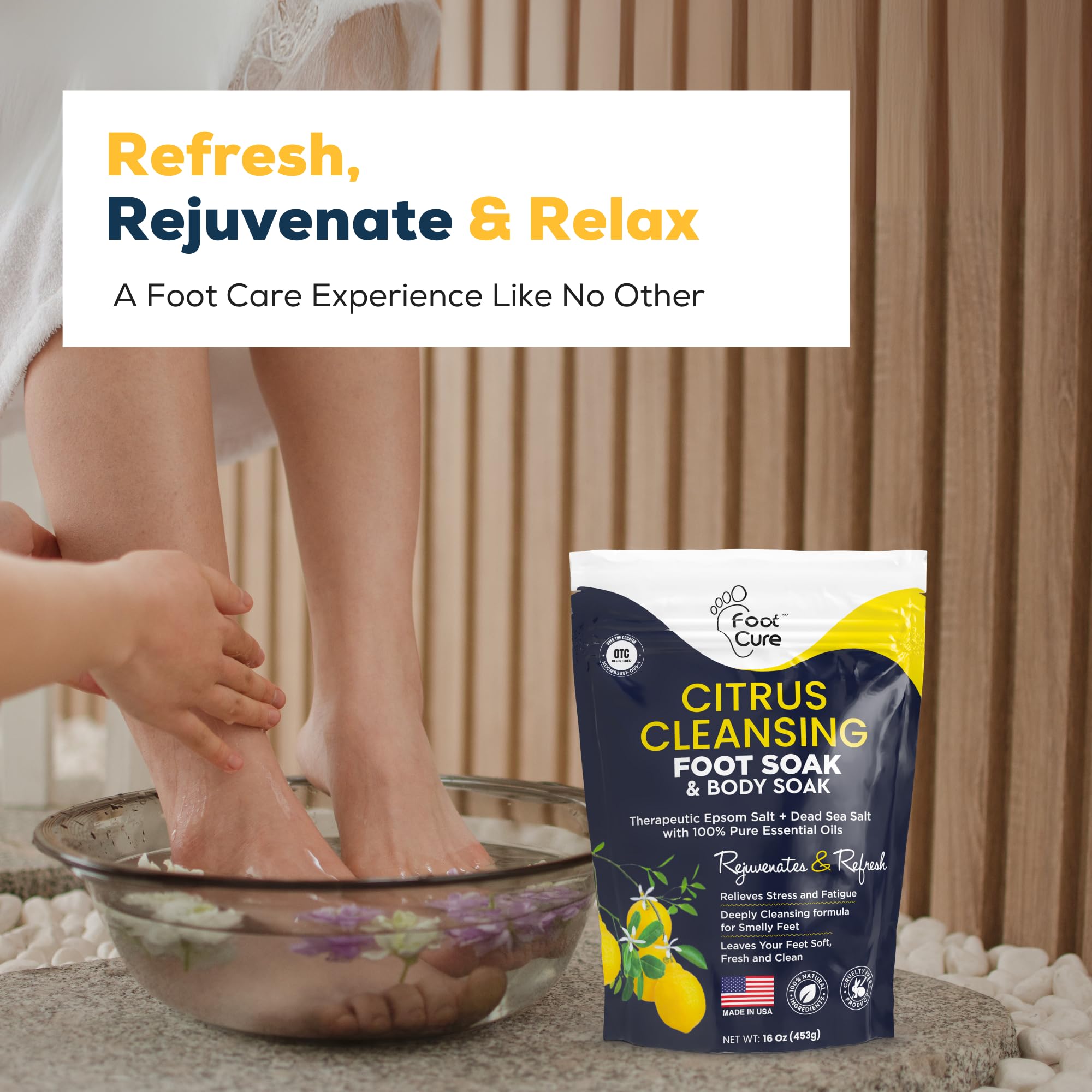 FOOT CURE Citrus Detox Foot Soak – Epsom & Dead Sea Salts (16 oz x 2)