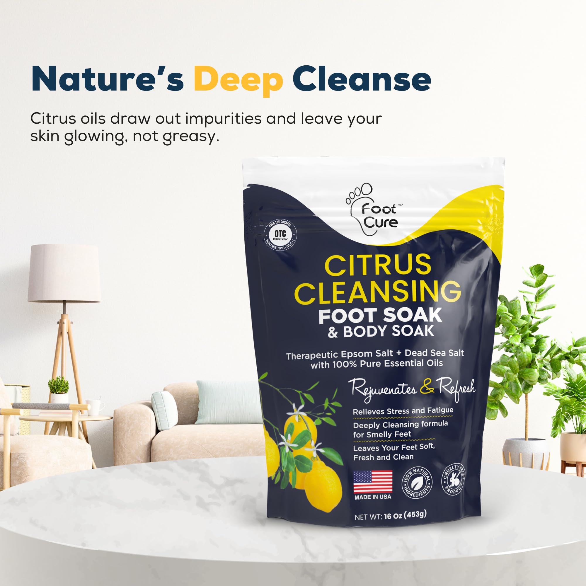FOOT CURE Citrus Detox Foot Soak – Epsom & Dead Sea Salts (16 oz x 2)
