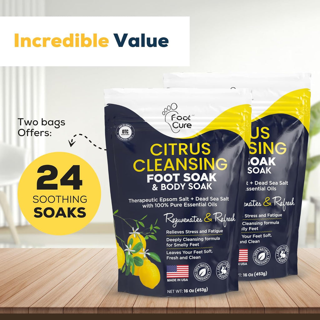 FOOT CURE Citrus Detox Foot Soak – Epsom & Dead Sea Salts (16 oz x 2)