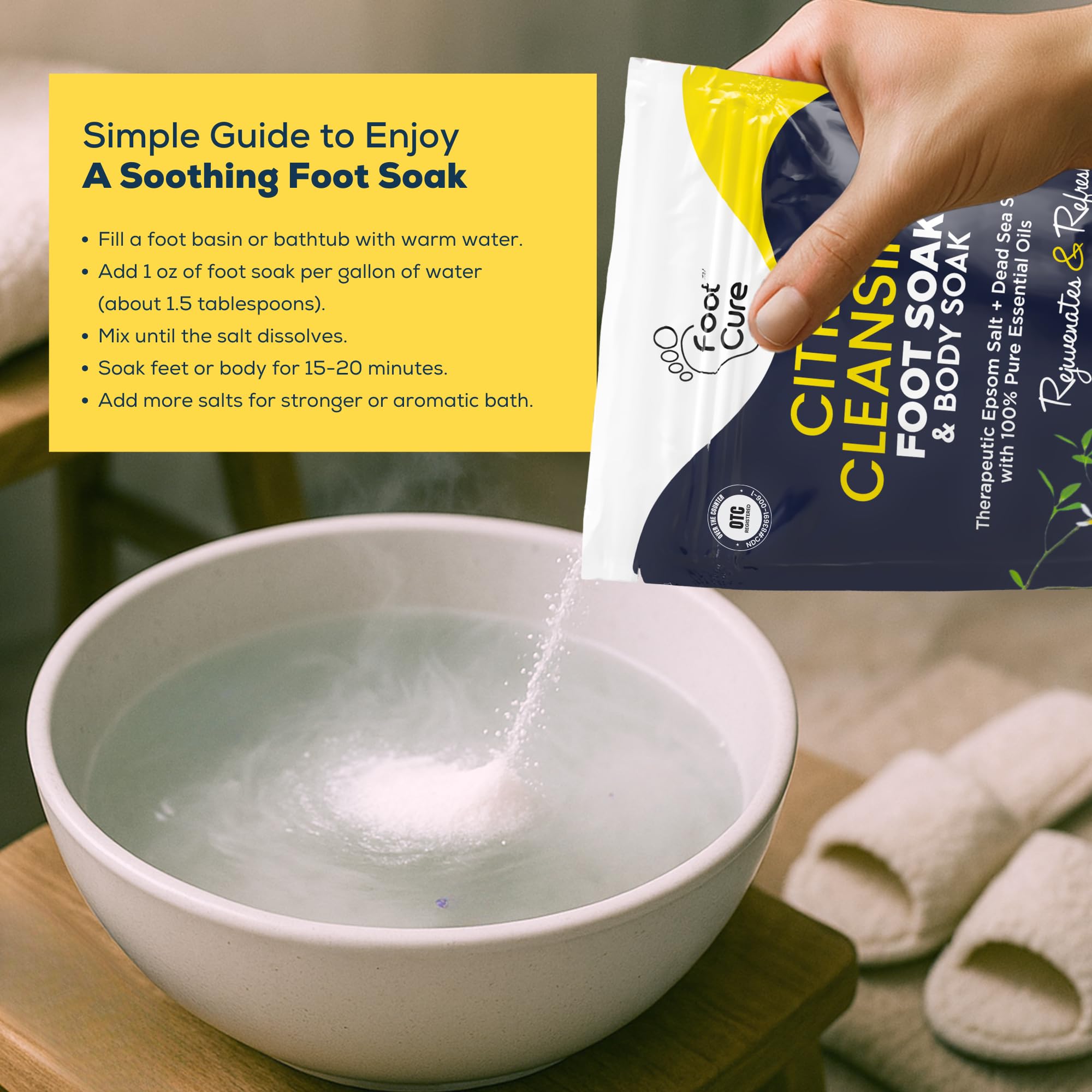 FOOT CURE Citrus Detox Foot Soak – Epsom & Dead Sea Salts (16 oz x 2)