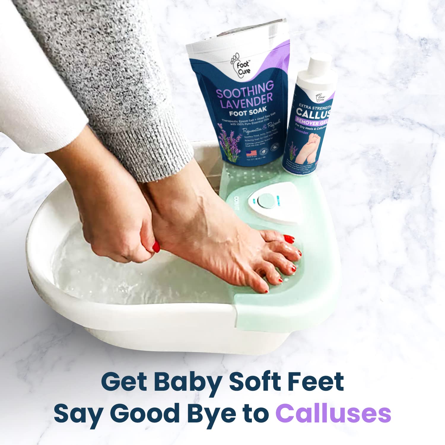 FOOT CURE Lavender Foot Soak & Callus Remover Gel Kit | Extra-Strength Foot Care for At-Home Pedicures