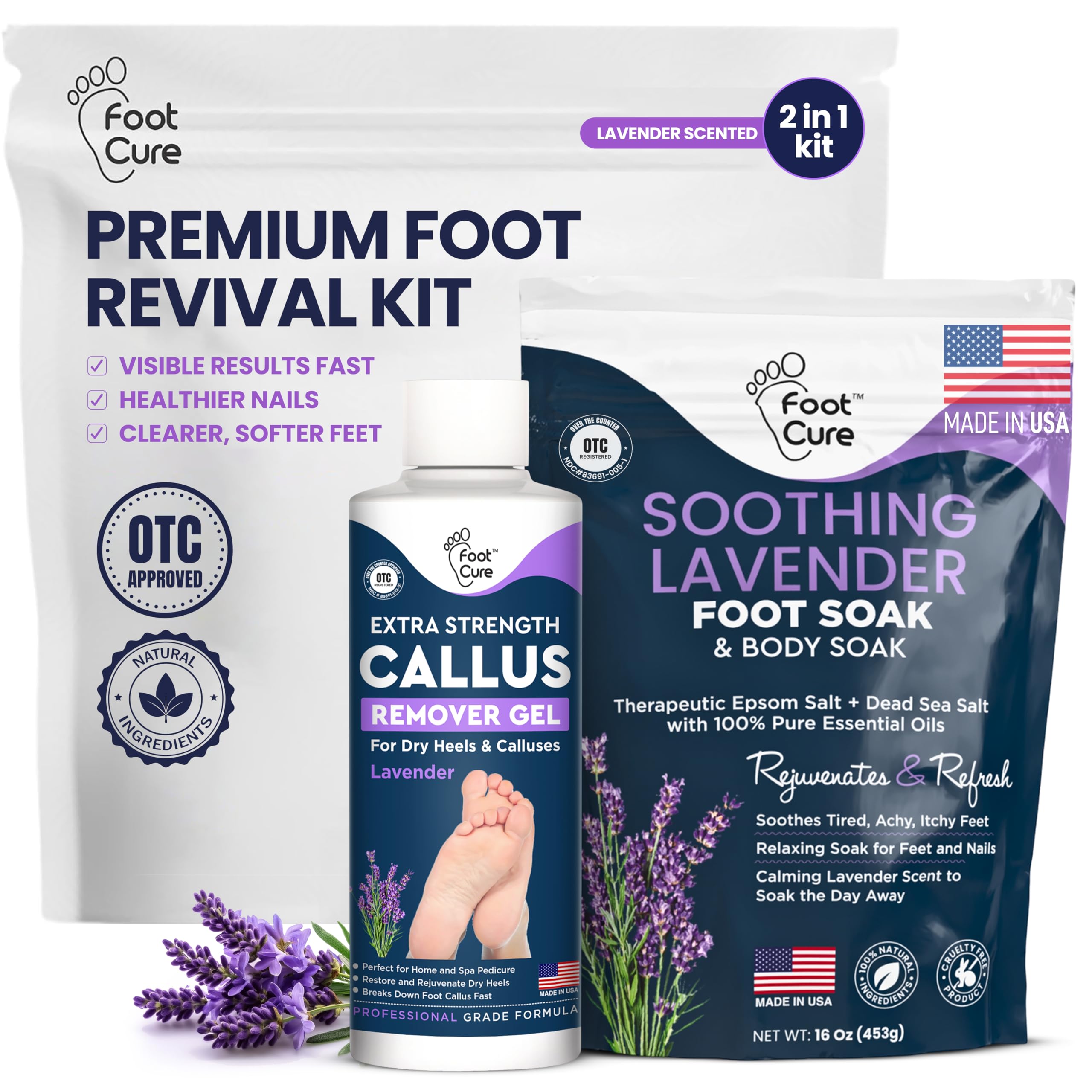 FOOT CURE Lavender Foot Soak & Callus Remover Gel Kit | Extra-Strength Foot Care for At-Home Pedicures
