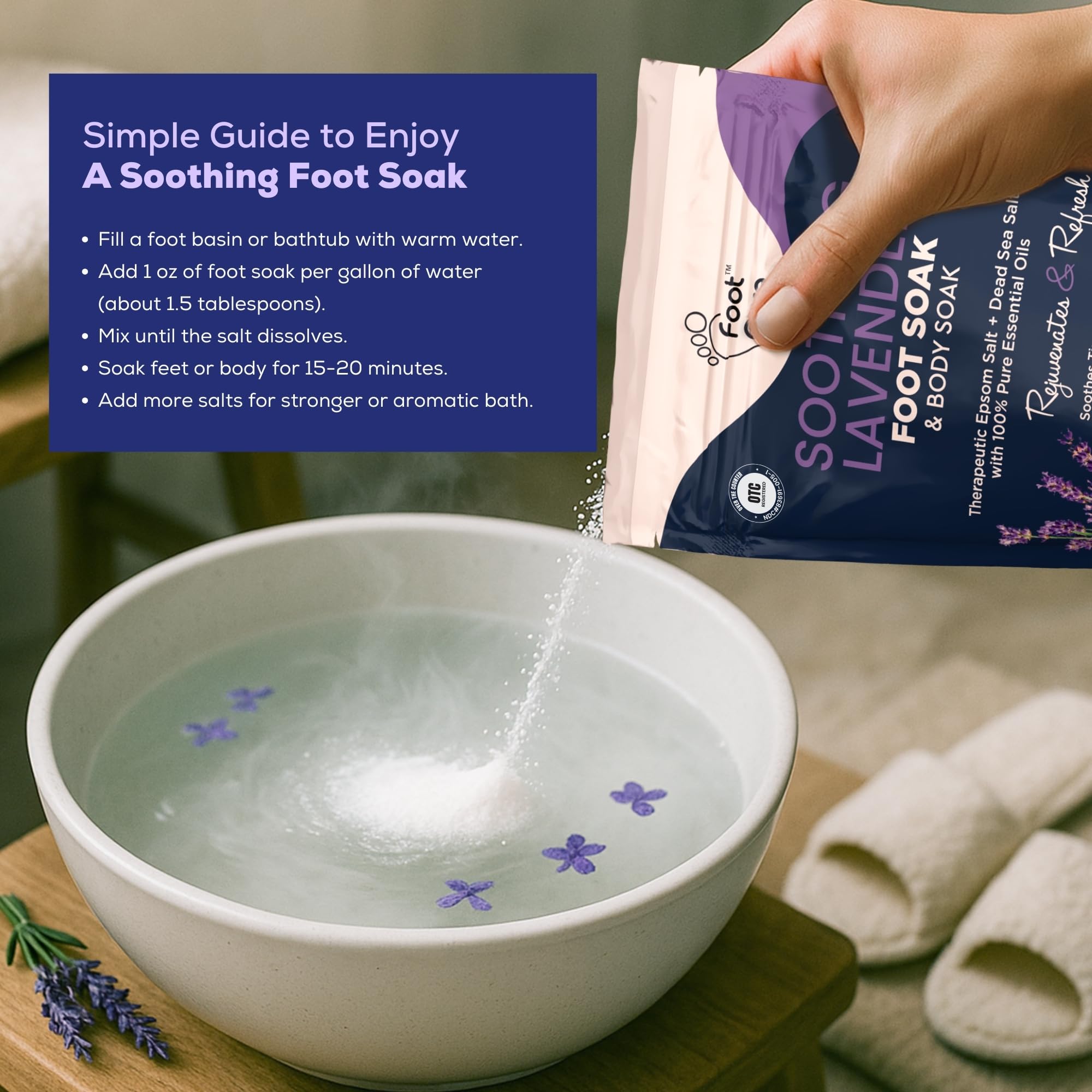FOOT CURE Tea Tree Oil & Soothing Lavender Foot Soak with Epsom Salt – 16 oz Pack of 2 for Spa Pedicure & Softened Calluses