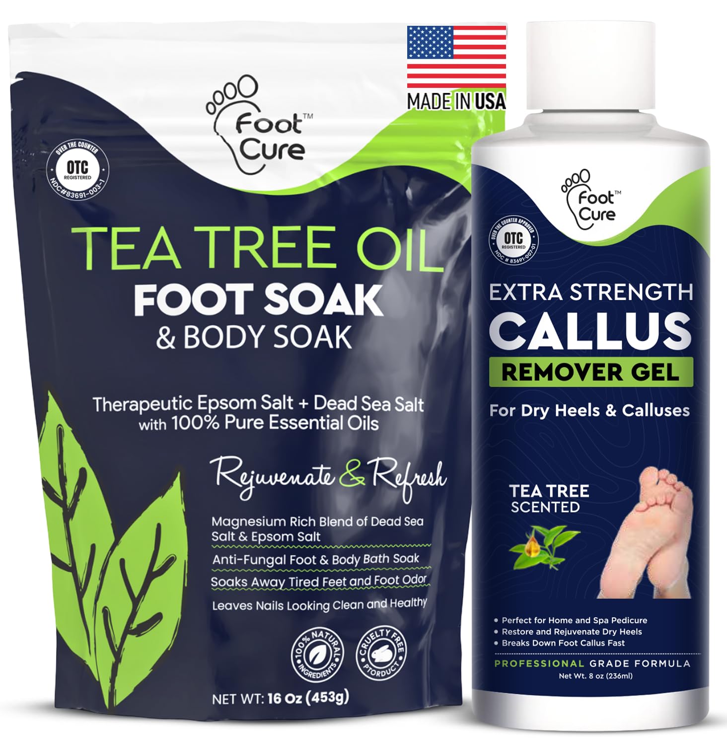 Foot Cure Tea Tree Foot Soak & Callus Remover Gel Kit — Extra Strength Pedicure for Tired Feet