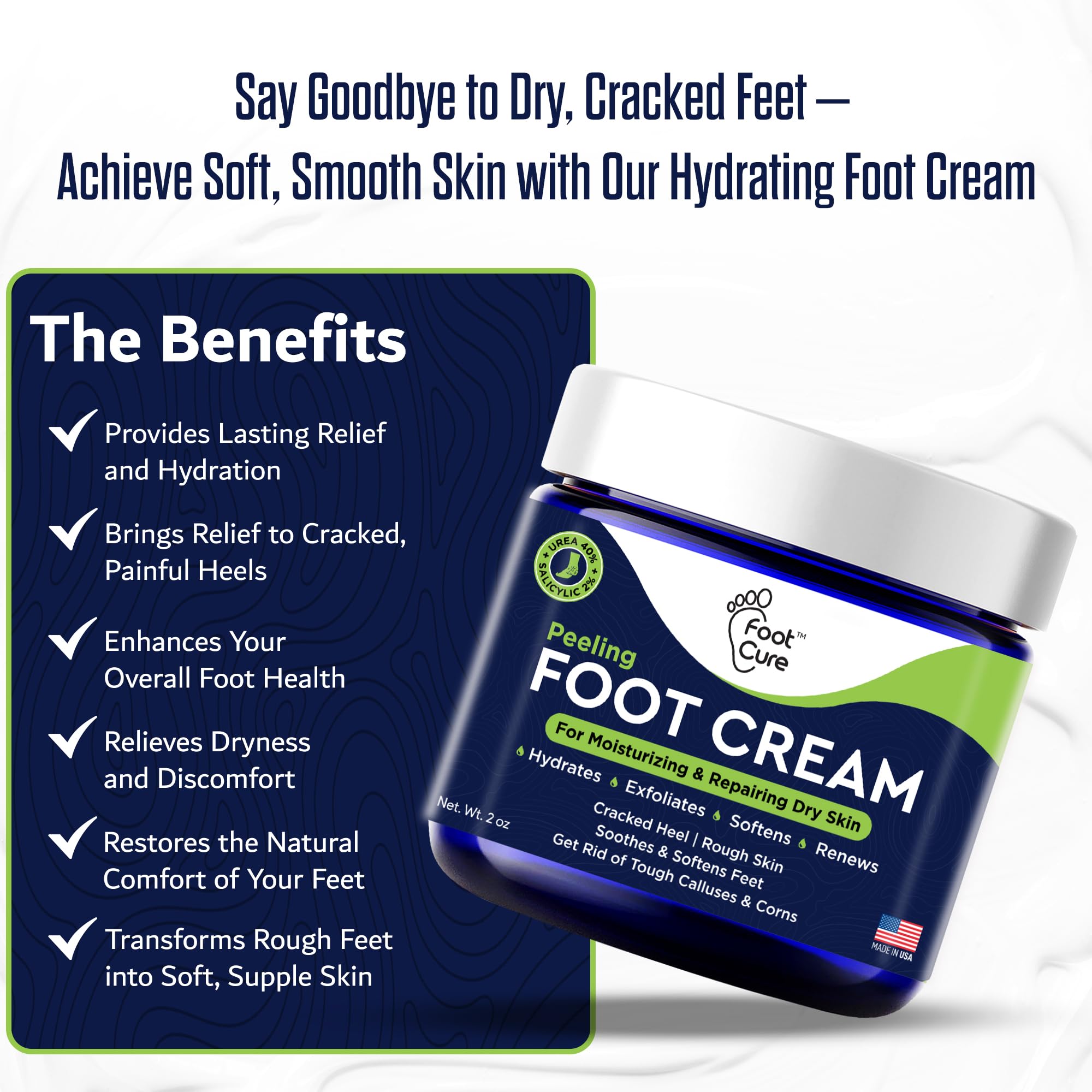 FOOT CURE Tea Tree Oil Foot Cream – Hydrating Foot Care for Dry, Cracked Feet, Heel & Callus Treatment (2 oz)