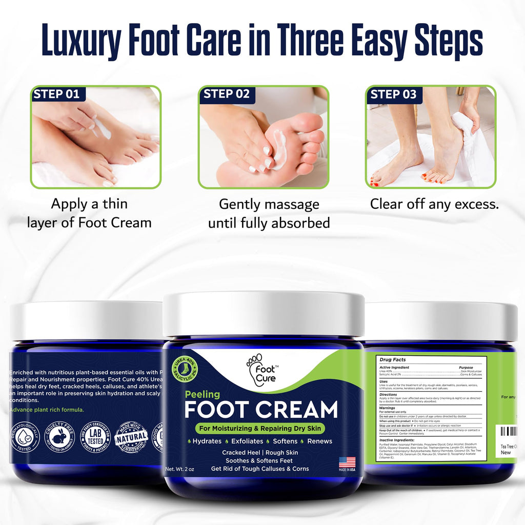 FOOT CURE Tea Tree Oil Foot Cream – Hydrating Foot Care for Dry, Cracked Feet, Heel & Callus Treatment (2 oz)