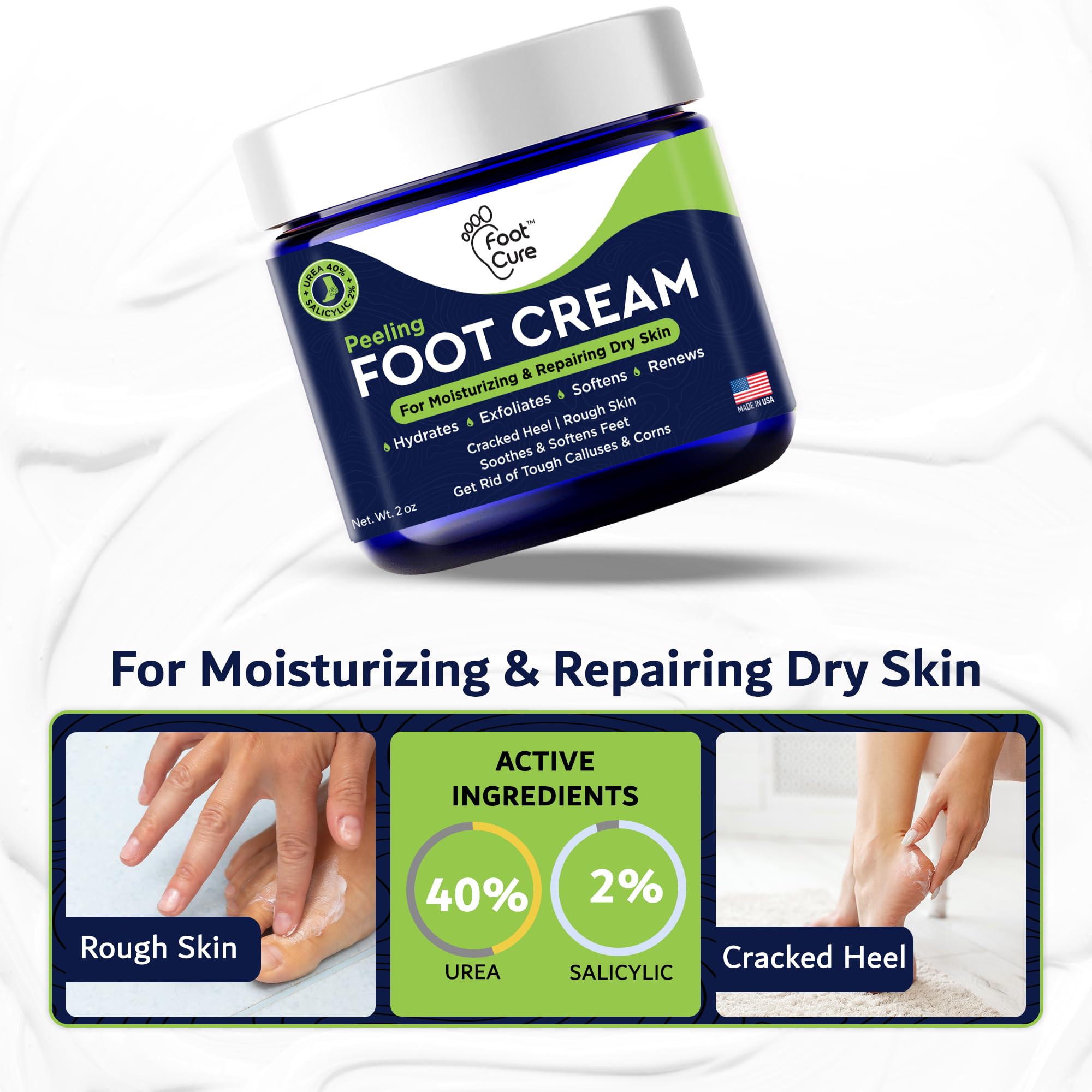 FOOT CURE Tea Tree Oil Foot Cream – Hydrating Foot Care for Dry, Cracked Feet, Heel & Callus Treatment (2 oz)