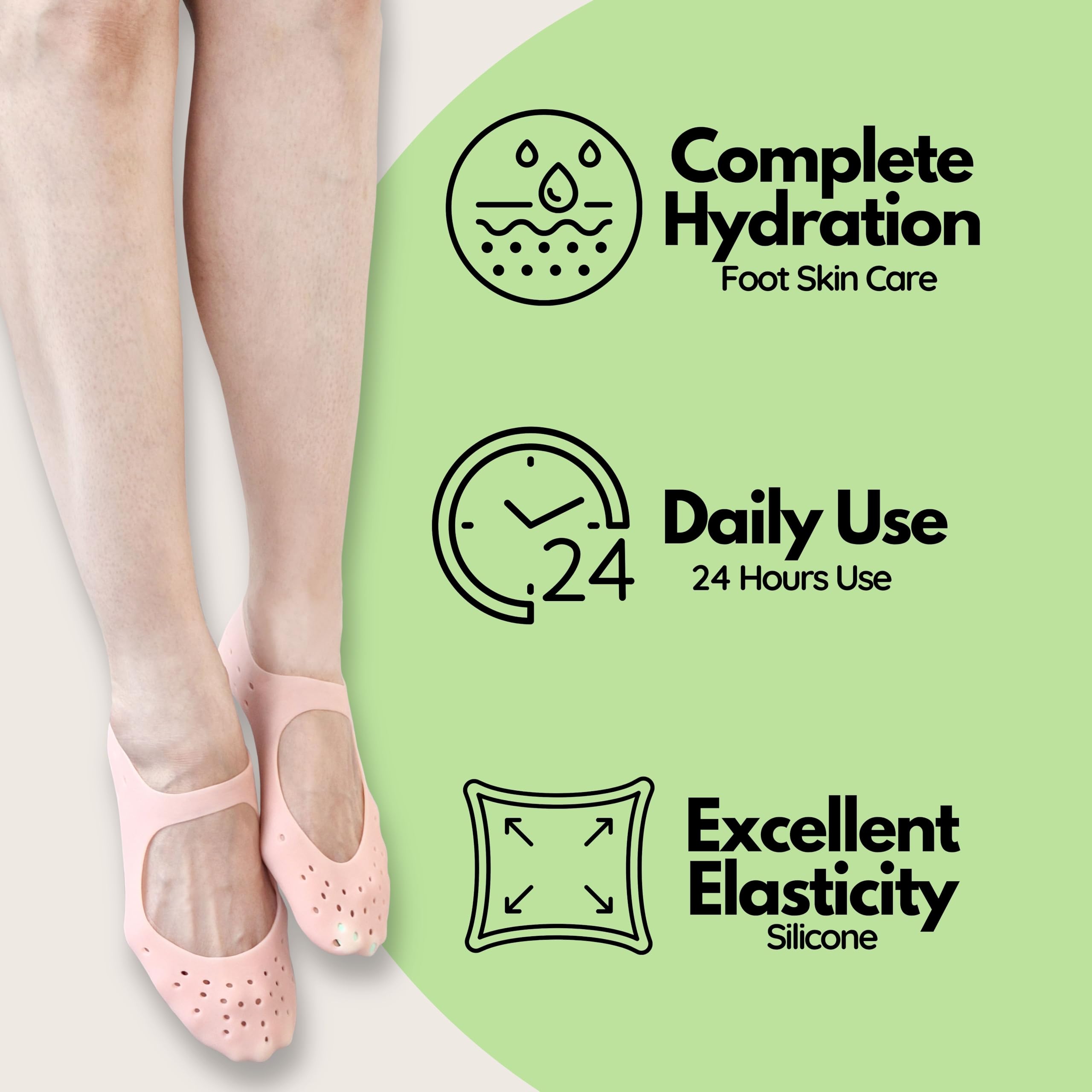 FOOTINSOLE.COM Moisturizing Gel Socks – Hydration for Dry Feet (Small, 3 Pairs)