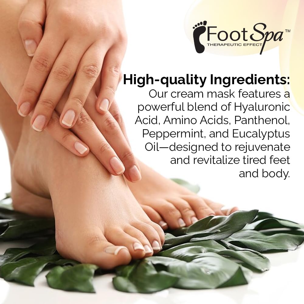 FootSpa Cream Mask for Feet & Body — Hydrating Hyaluronic Acid, Peppermint & Eucalyptus, 128 Oz