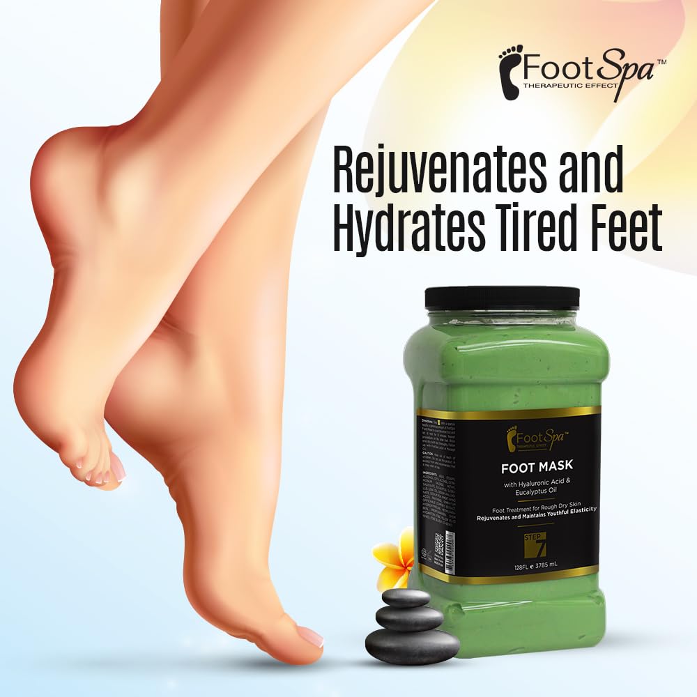 FootSpa Cream Mask for Feet & Body — Hydrating Hyaluronic Acid, Peppermint & Eucalyptus, 128 Oz