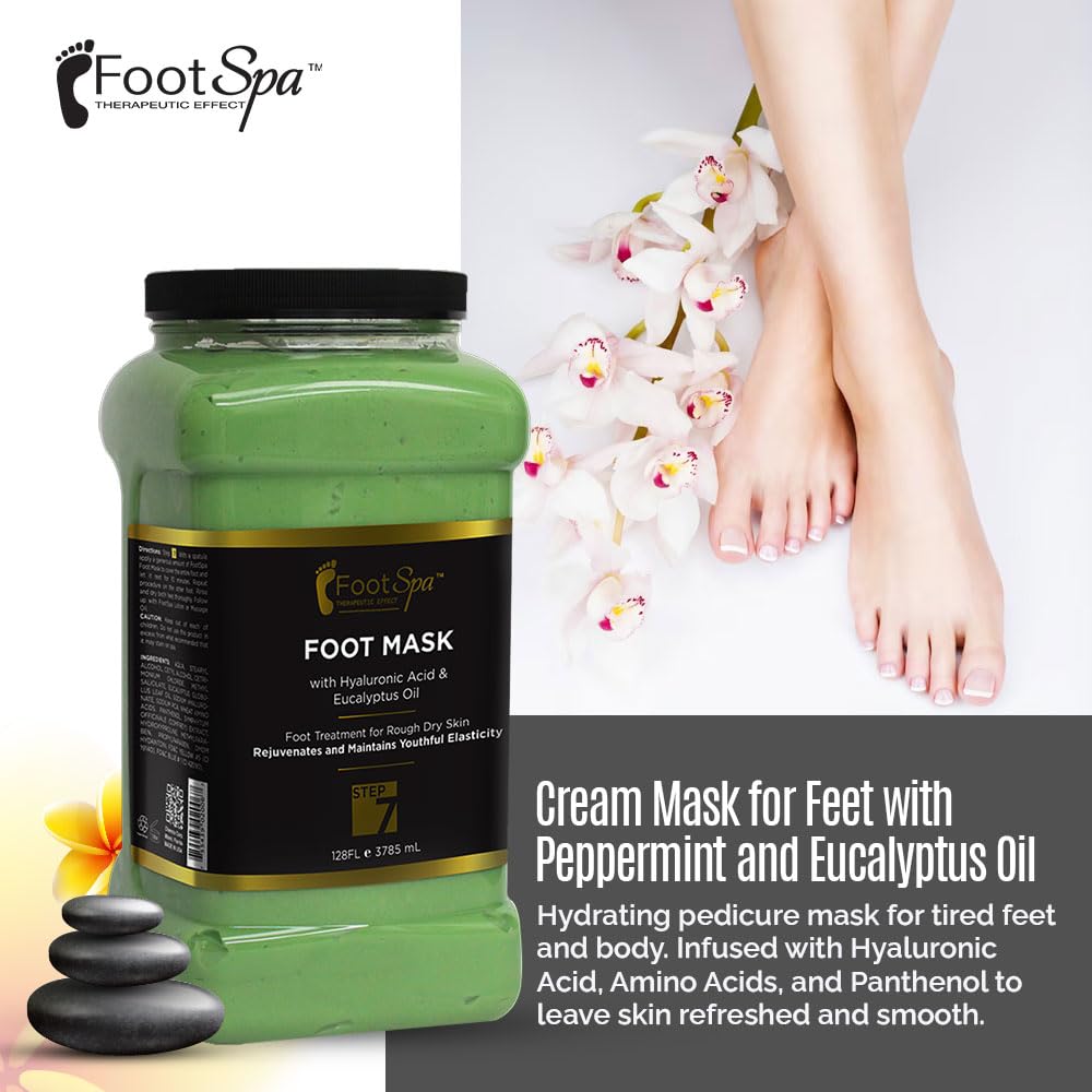FootSpa Cream Mask for Feet & Body — Hydrating Hyaluronic Acid, Peppermint & Eucalyptus, 128 Oz