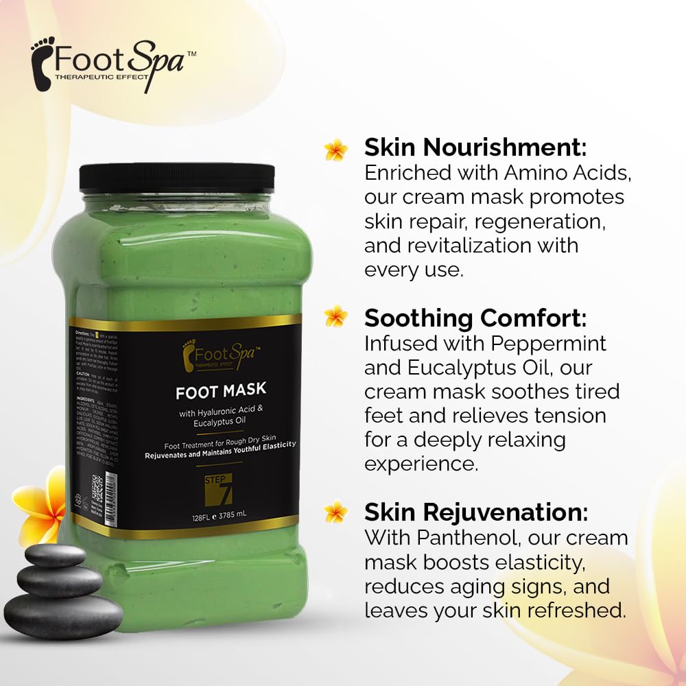 FootSpa Cream Mask for Feet & Body — Hydrating Hyaluronic Acid, Peppermint & Eucalyptus, 128 Oz
