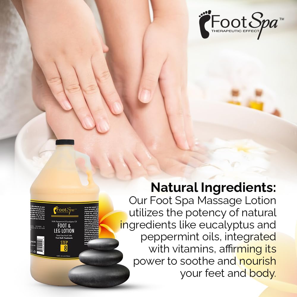 FootSpa Healing Therapy Massage Lotion — 128 oz Bulk, Peppermint & Eucalyptus, Spa-Grade Pedicure & Body Care