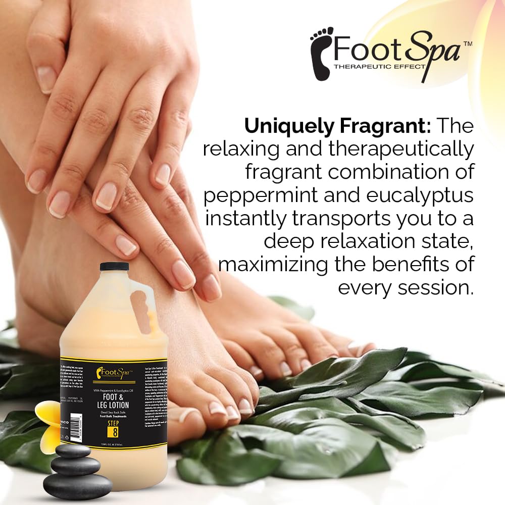 FootSpa Healing Therapy Massage Lotion — 128 oz Bulk, Peppermint & Eucalyptus, Spa-Grade Pedicure & Body Care
