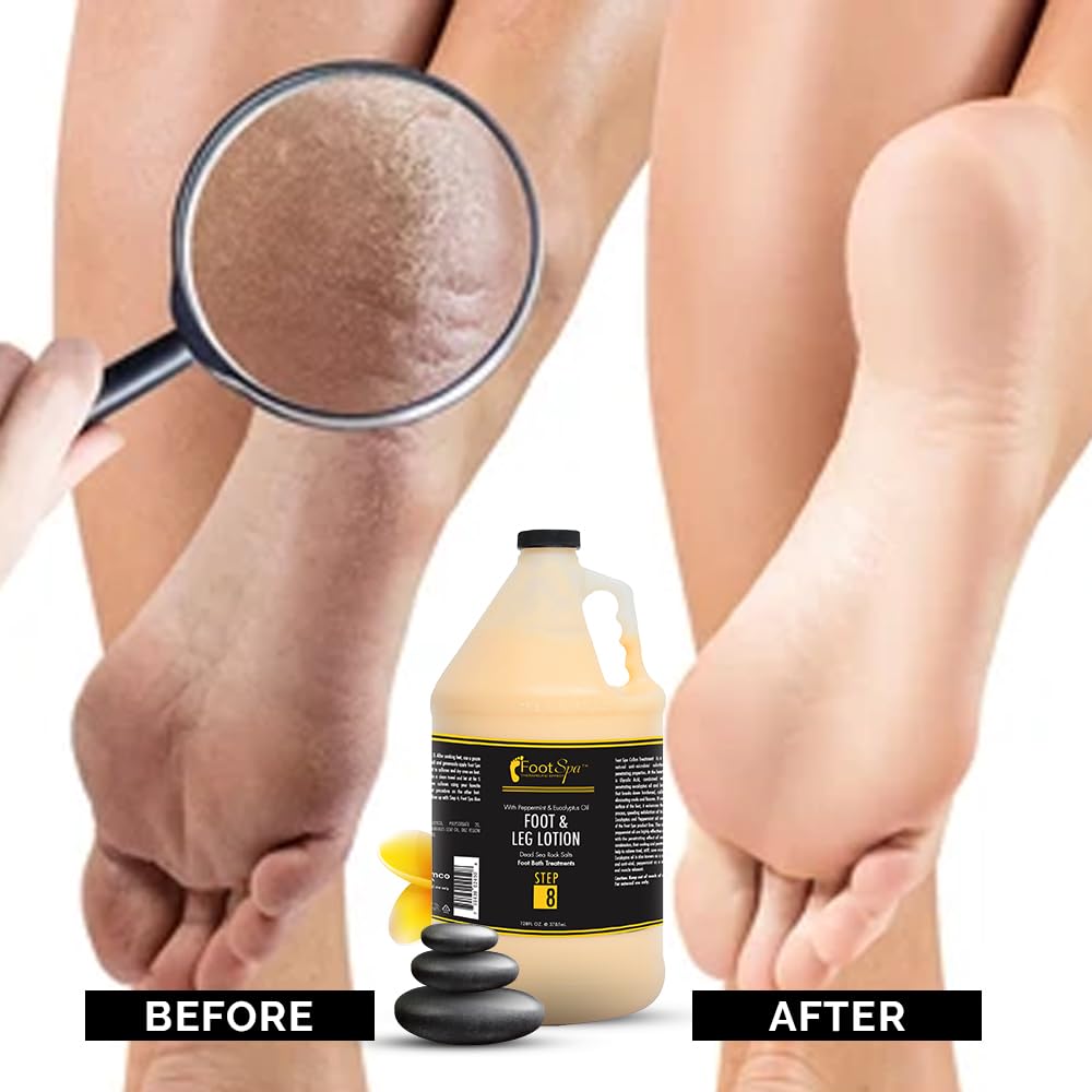 FootSpa Healing Therapy Massage Lotion — 128 oz Bulk, Peppermint & Eucalyptus, Spa-Grade Pedicure & Body Care