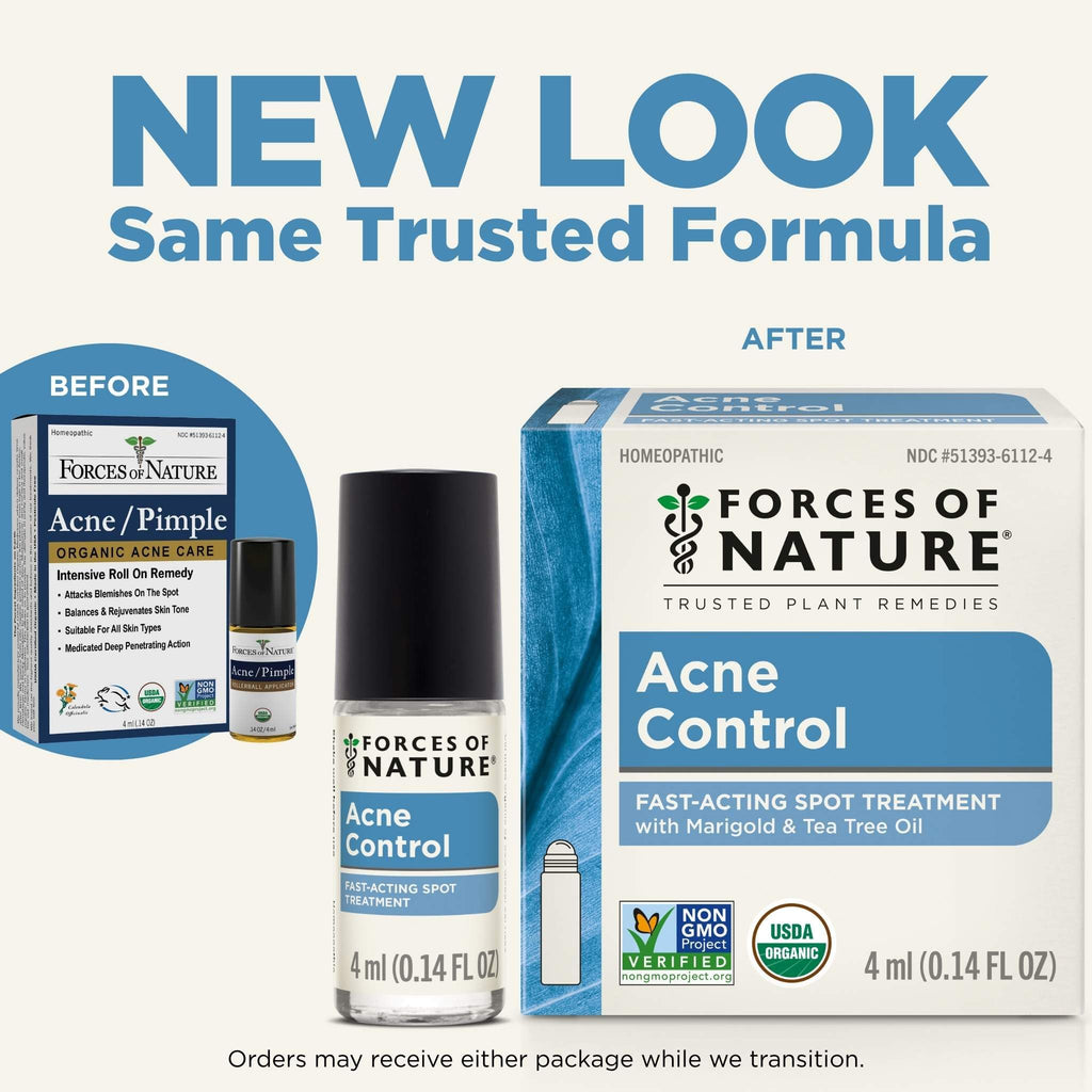 Forces of Nature Acne Treatment – Natural, Organic, Cruelty-Free Rollerball (0.14 oz / 4 ml)