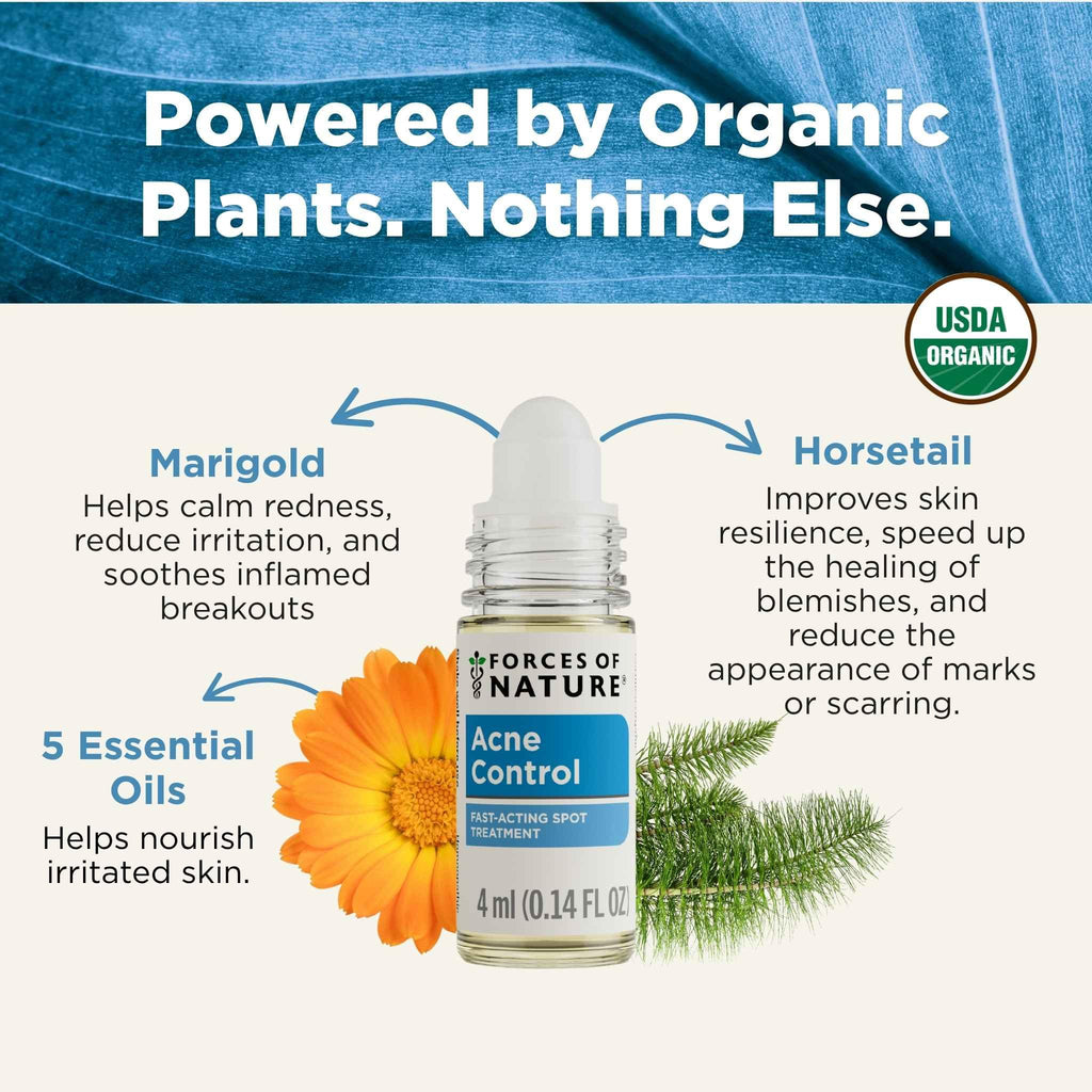 Forces of Nature Acne Treatment – Natural, Organic, Cruelty-Free Rollerball (0.14 oz / 4 ml)