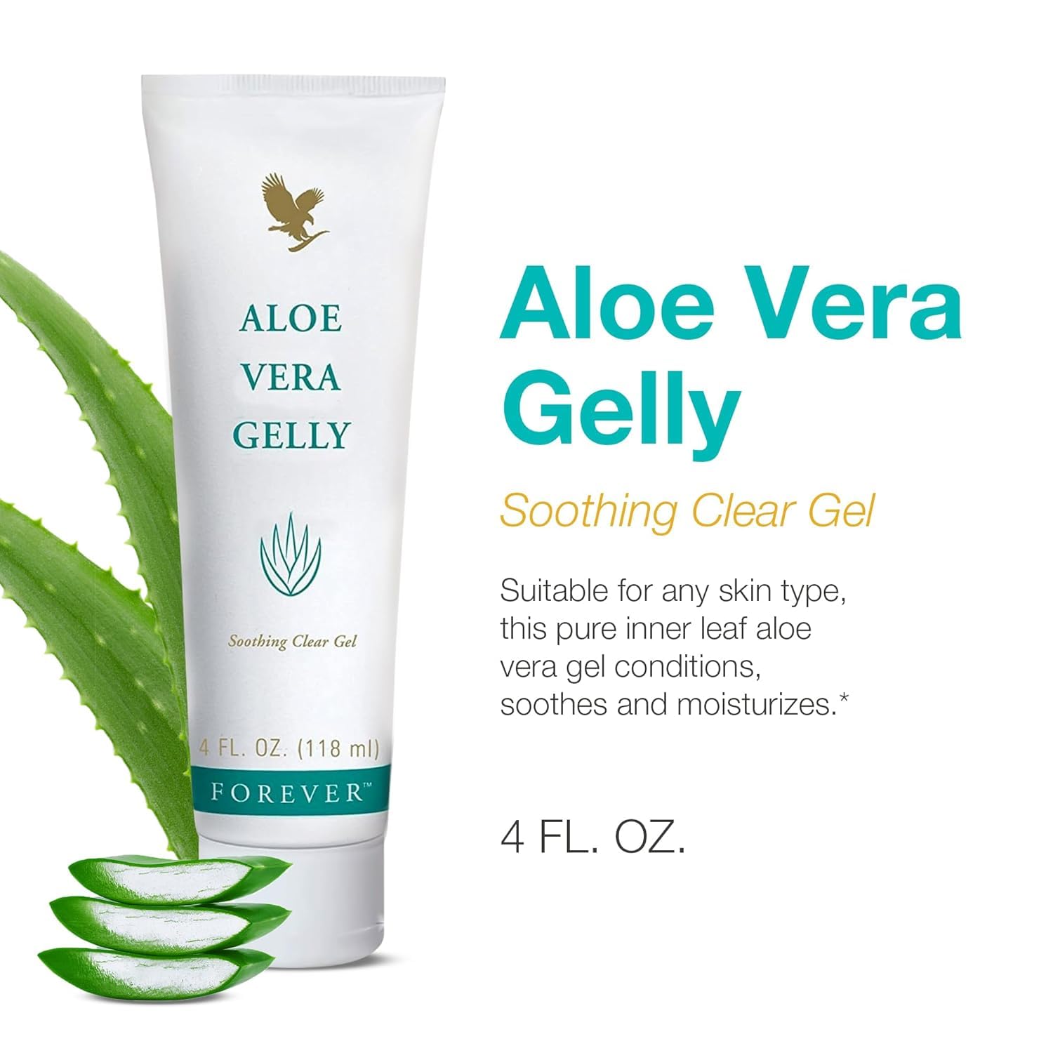 Forever Living Aloe Vera Gelly – Pure Aloe Gel for Skin, Fast-Absorbing & Non-Staining (4 fl oz x2) – Vegan & Gluten-Free