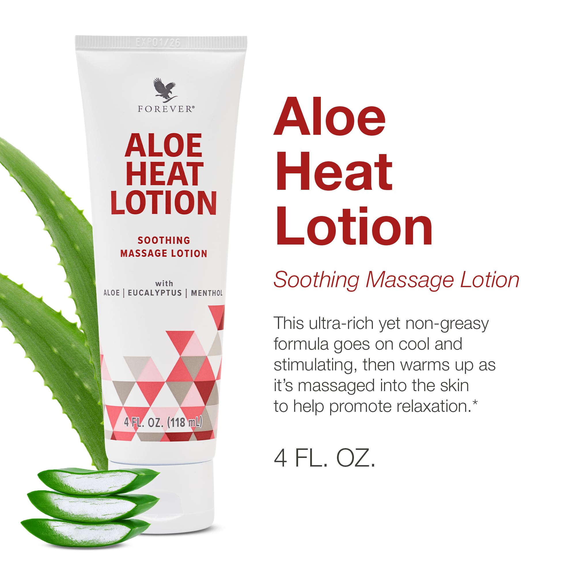 Forever Living Aloe Heat Lotion with Menthol & Eucalyptus – Soothing, Nourishing & Vegan-Friendly (4 fl oz)